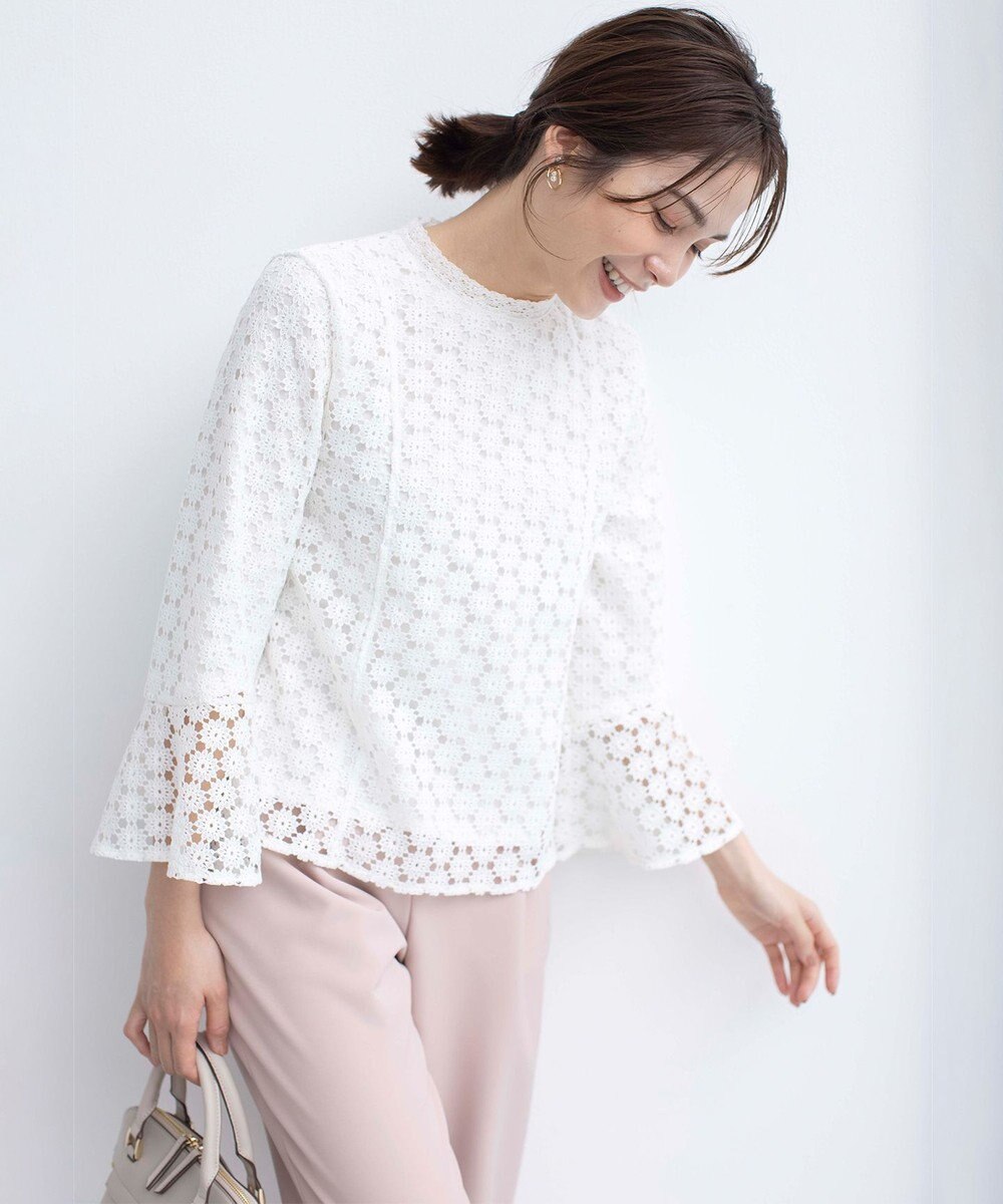 組曲 【WEB限定】フラワーレース 袖フレアトップス 