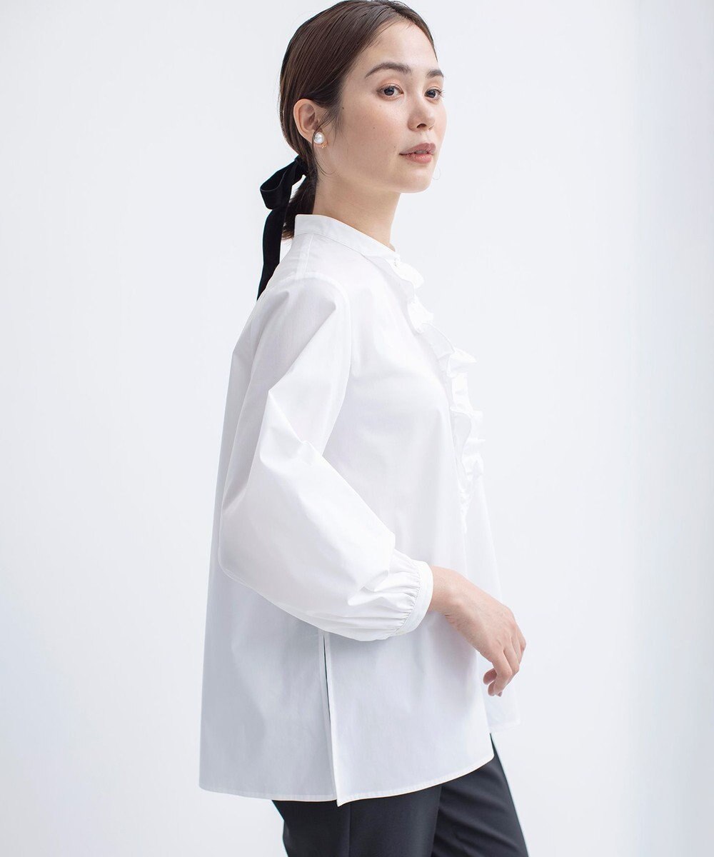 組曲 コンパクトシャーティング フリルブラウス 