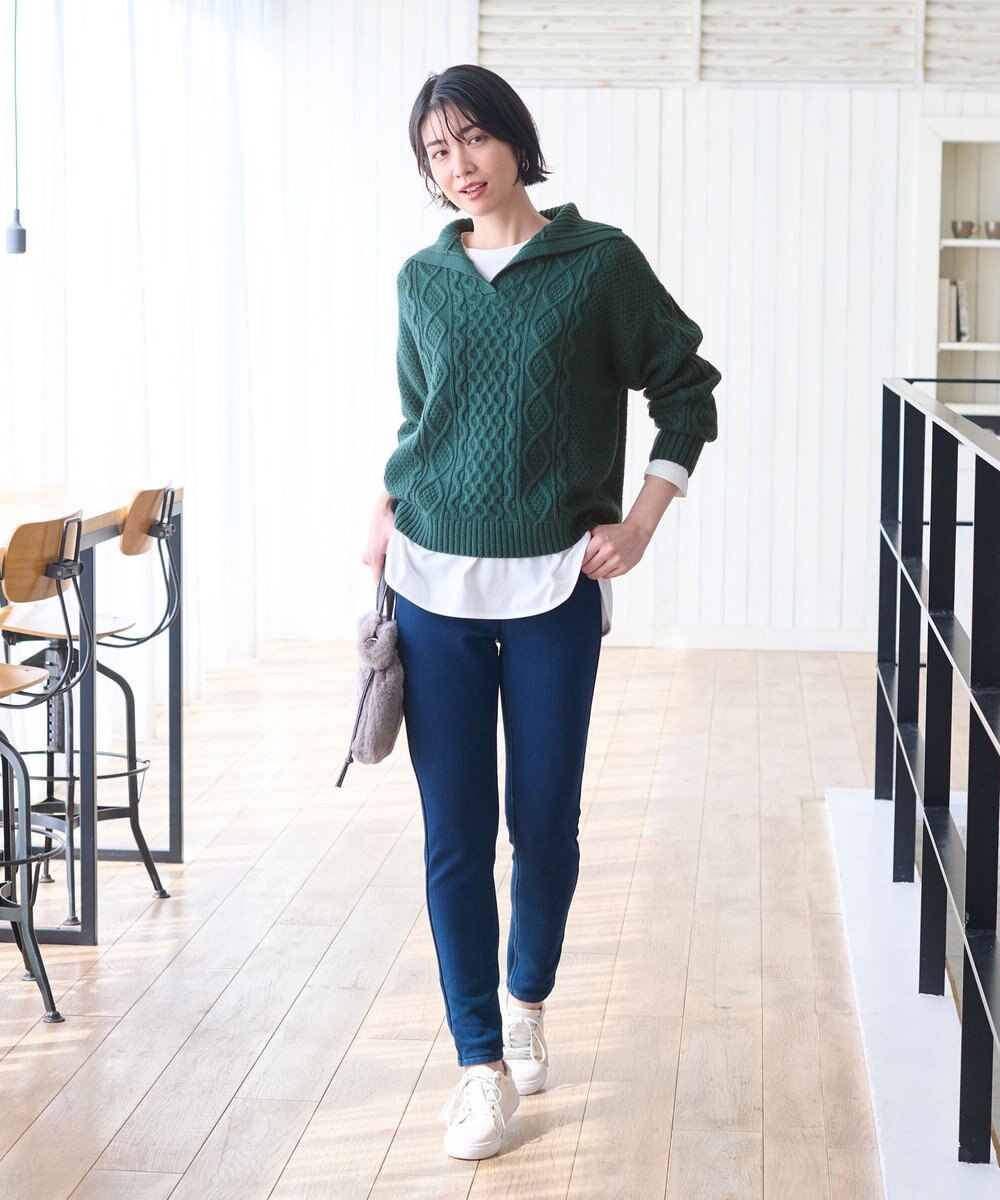 ANY 【洗濯機可】スキッパーソフトタッチアラン柄ニット 