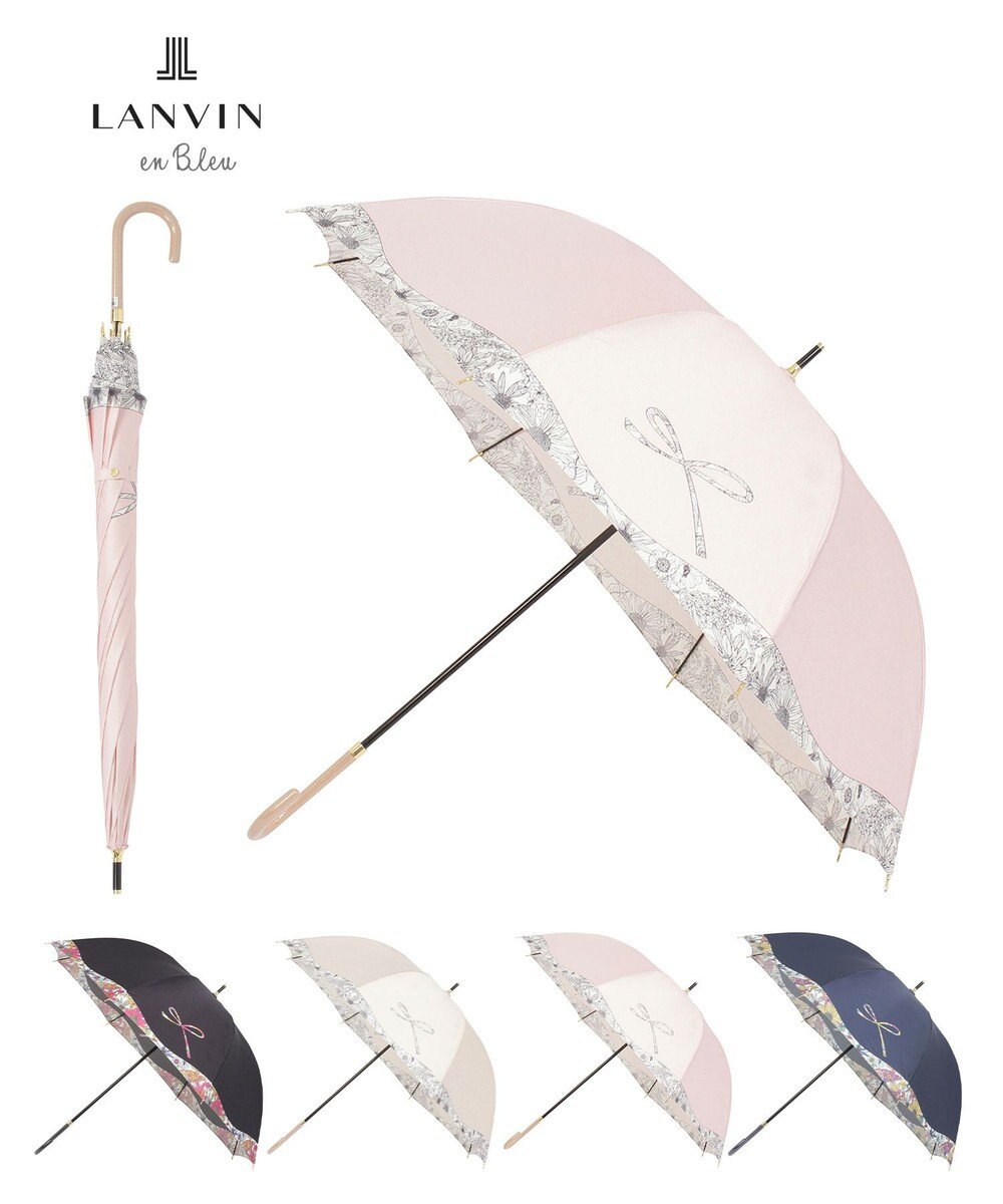 MOONBAT 【耐風傘/ジャンプ傘】ランバン オン ブルー (LANVIN en Bleu) リボン 花柄 長傘 サテンプリント 