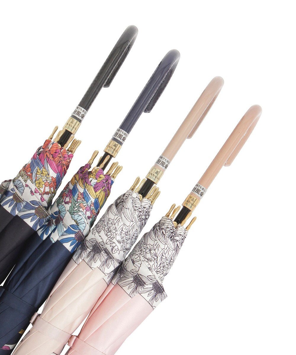 MOONBAT 【耐風傘/ジャンプ傘】ランバン オン ブルー (LANVIN en Bleu) リボン 花柄 長傘 サテンプリント 