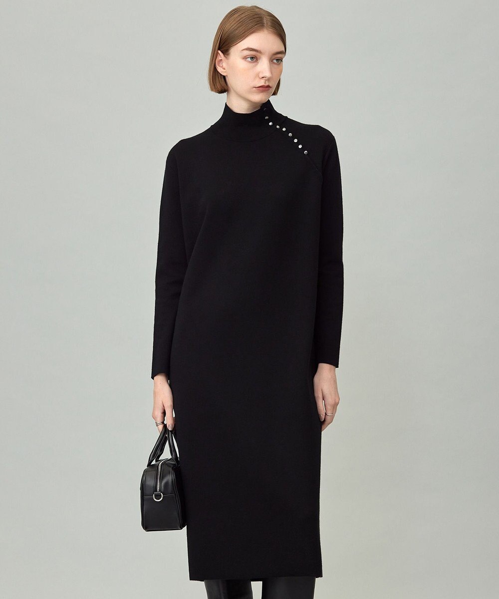 ICB 【洗える】 シルキーウールダブルフェイス ハイネックニットワンピース 