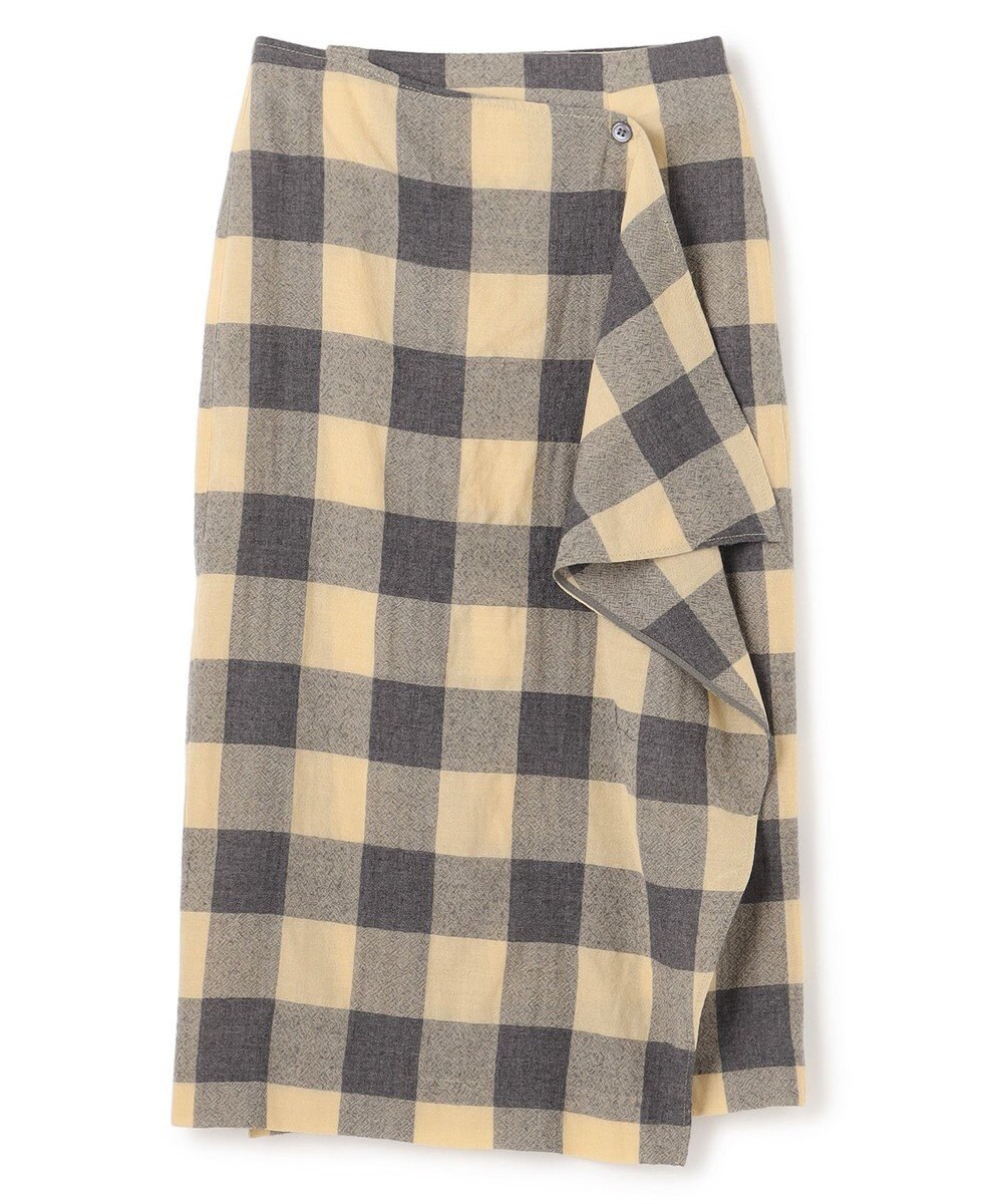 BEIGE， HOBBS / フェイクレザーポケットウールチェックラップスカート 