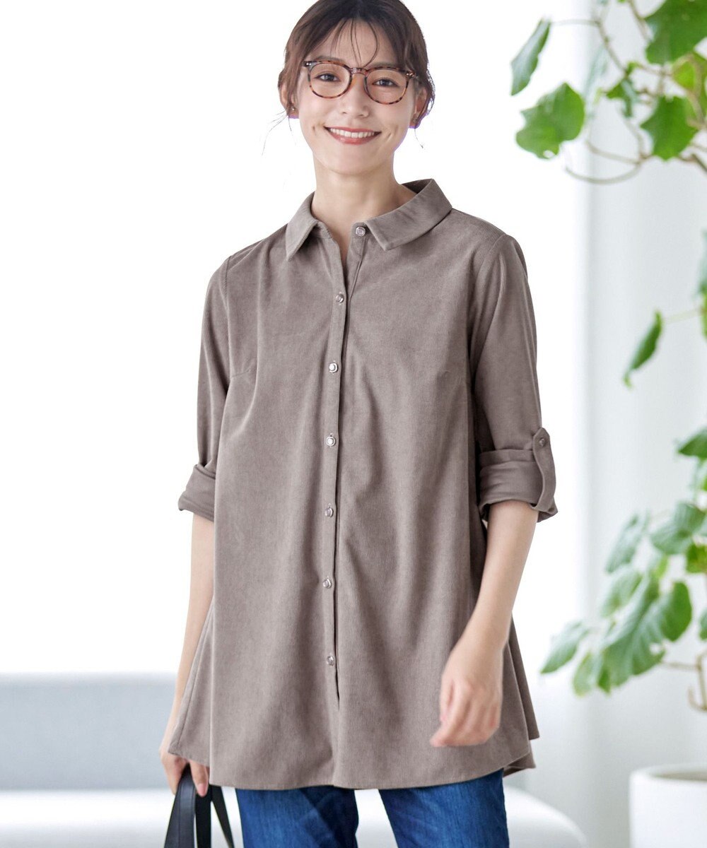 Tiaclasse L 【洗える】コーデュロイシャツチュニックブラウス 