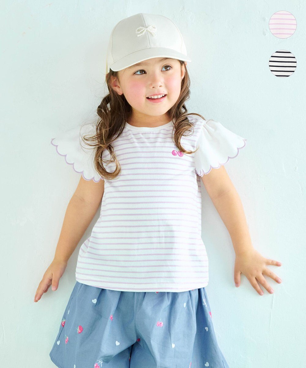 ANY KIDS 袖スカラップ ボーダーTシャツ 