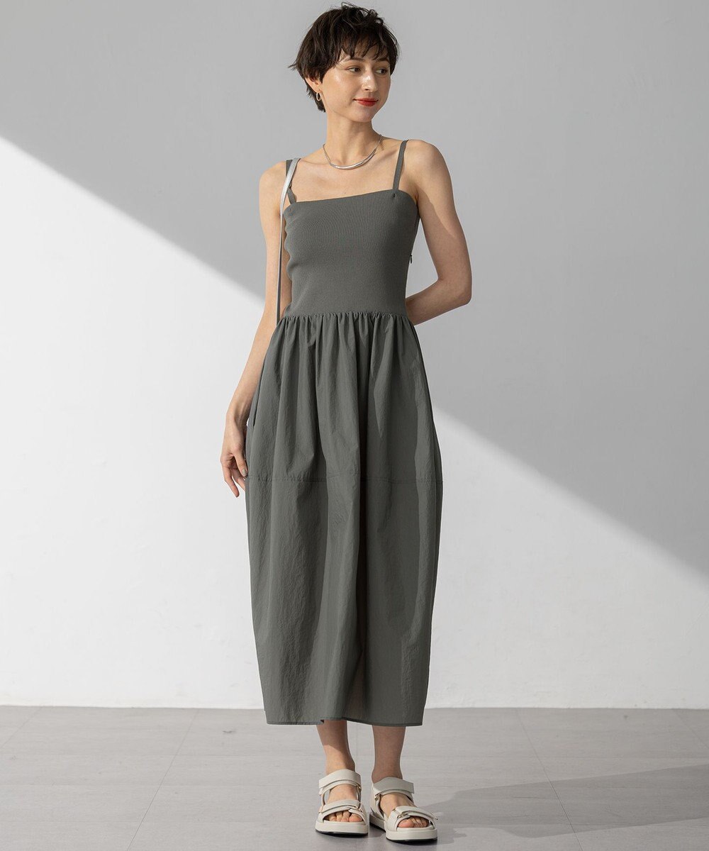 23区 S 【洗える】ブライトナイロンワッシャー ニットコンビワンピース 