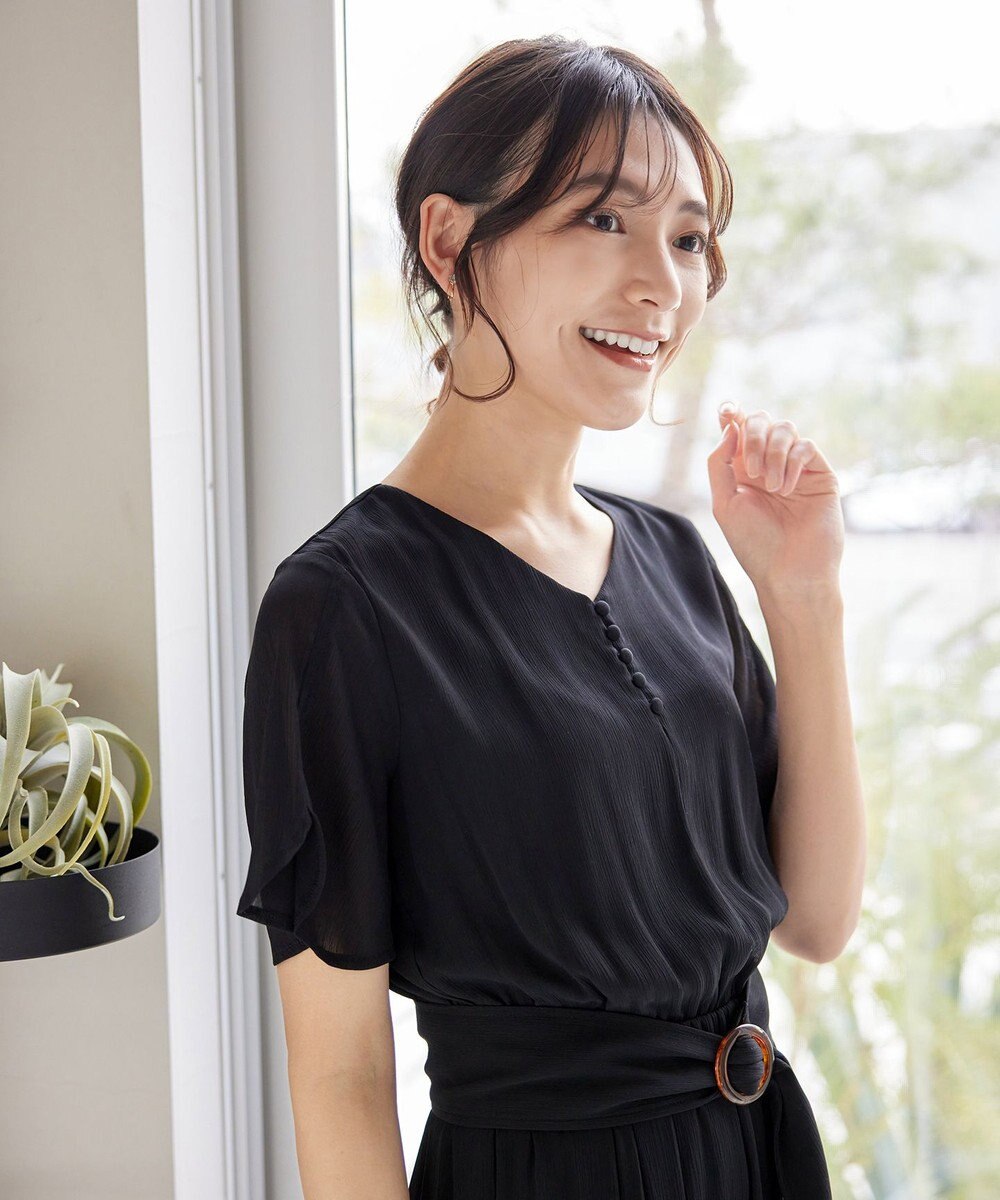 Tiaclasse 【洗える】花びらスリーブベルト付きワンピース 