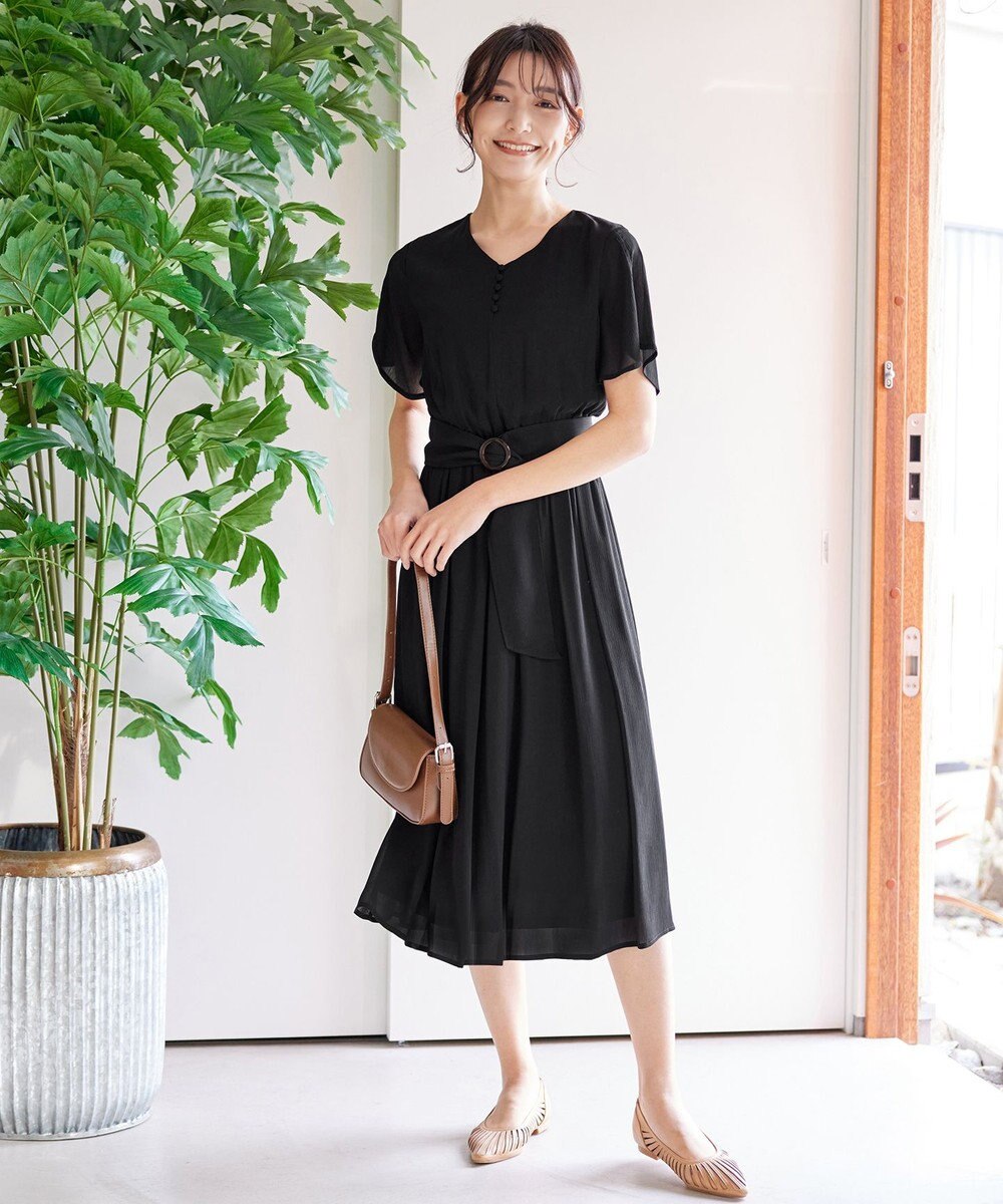 Tiaclasse 【洗える】花びらスリーブベルト付きワンピース 