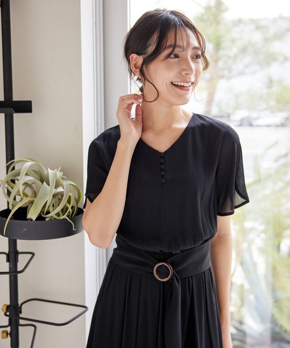 Tiaclasse 【洗える】花びらスリーブベルト付きワンピース 