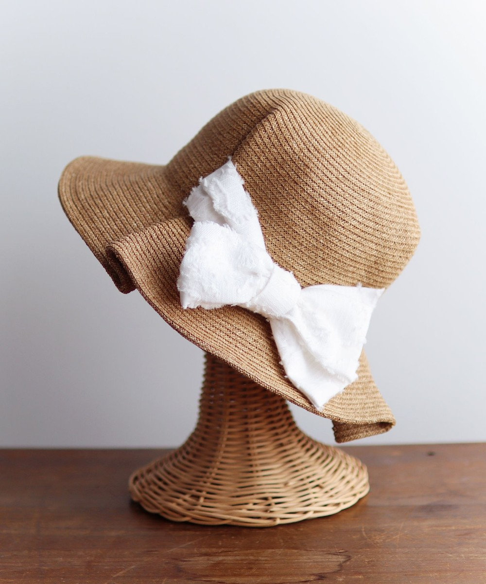 AND WOOL 〈UVカット加工〉〈軽くて折りたためる〉ジャカートリボンの帽子 