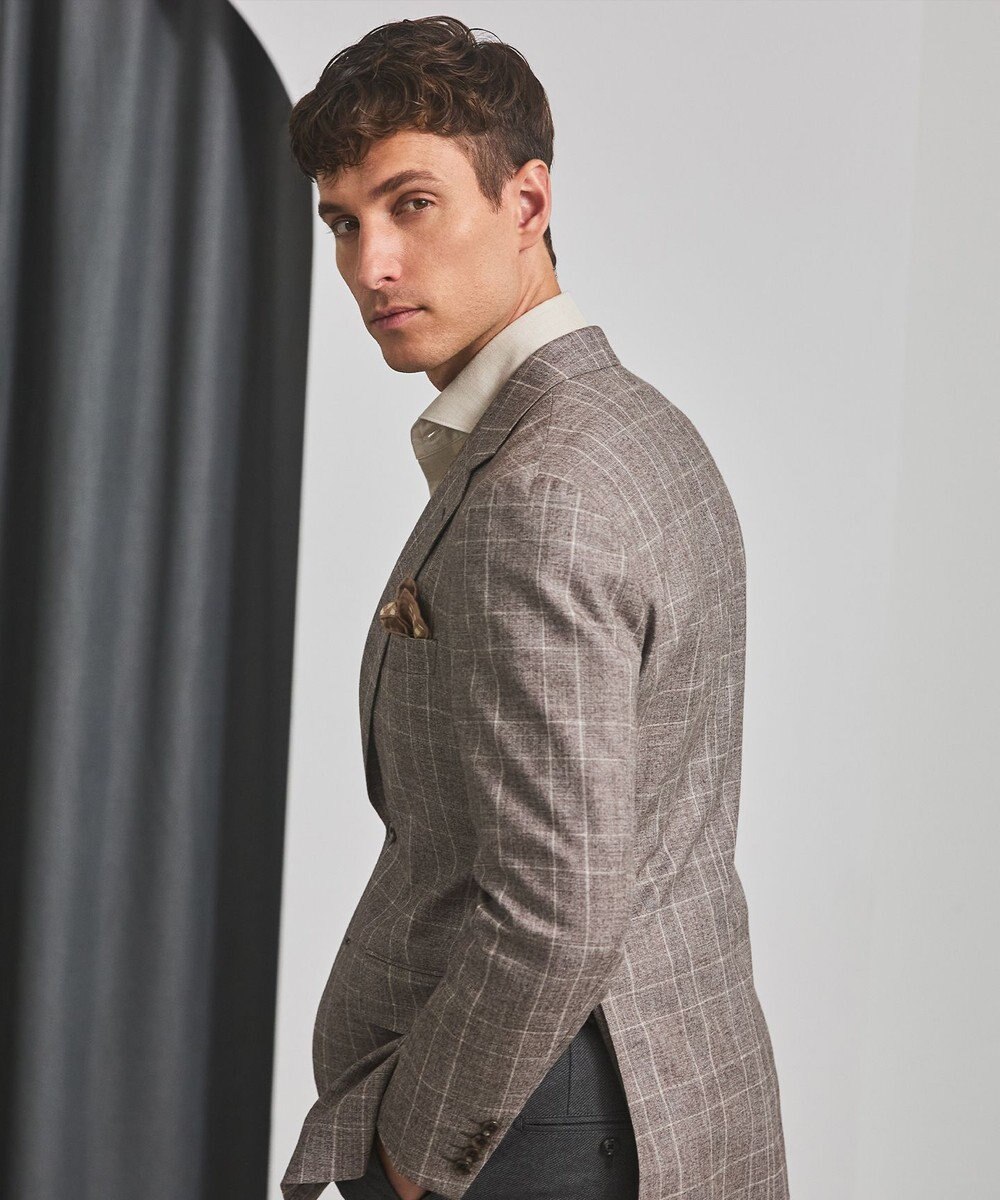 GOTAIRIKU 【CANONICO/カノニコ】サキソニーウールコットンブレンド ジャケット_ブラウンチェック 