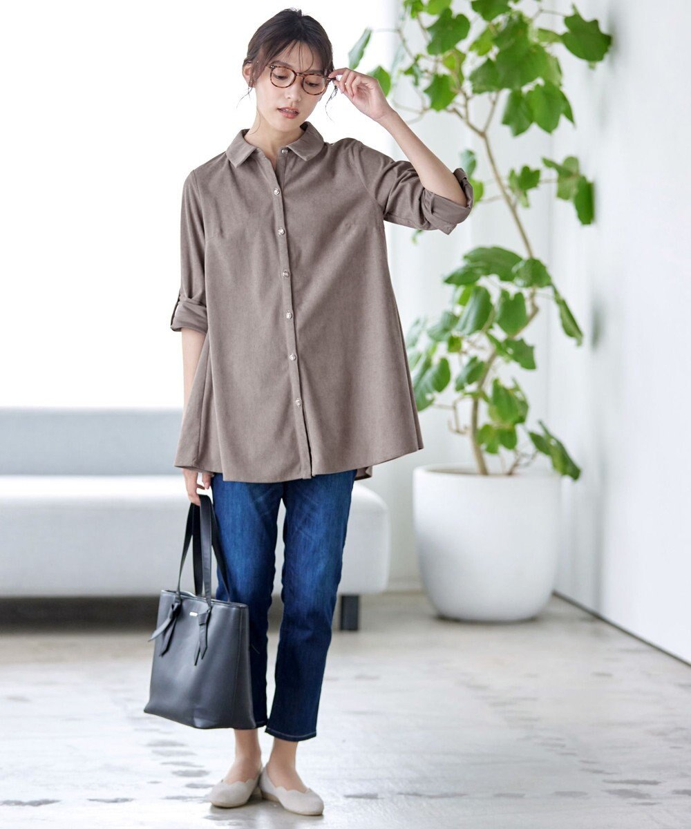 Tiaclasse L 【洗える】コーデュロイシャツチュニックブラウス 