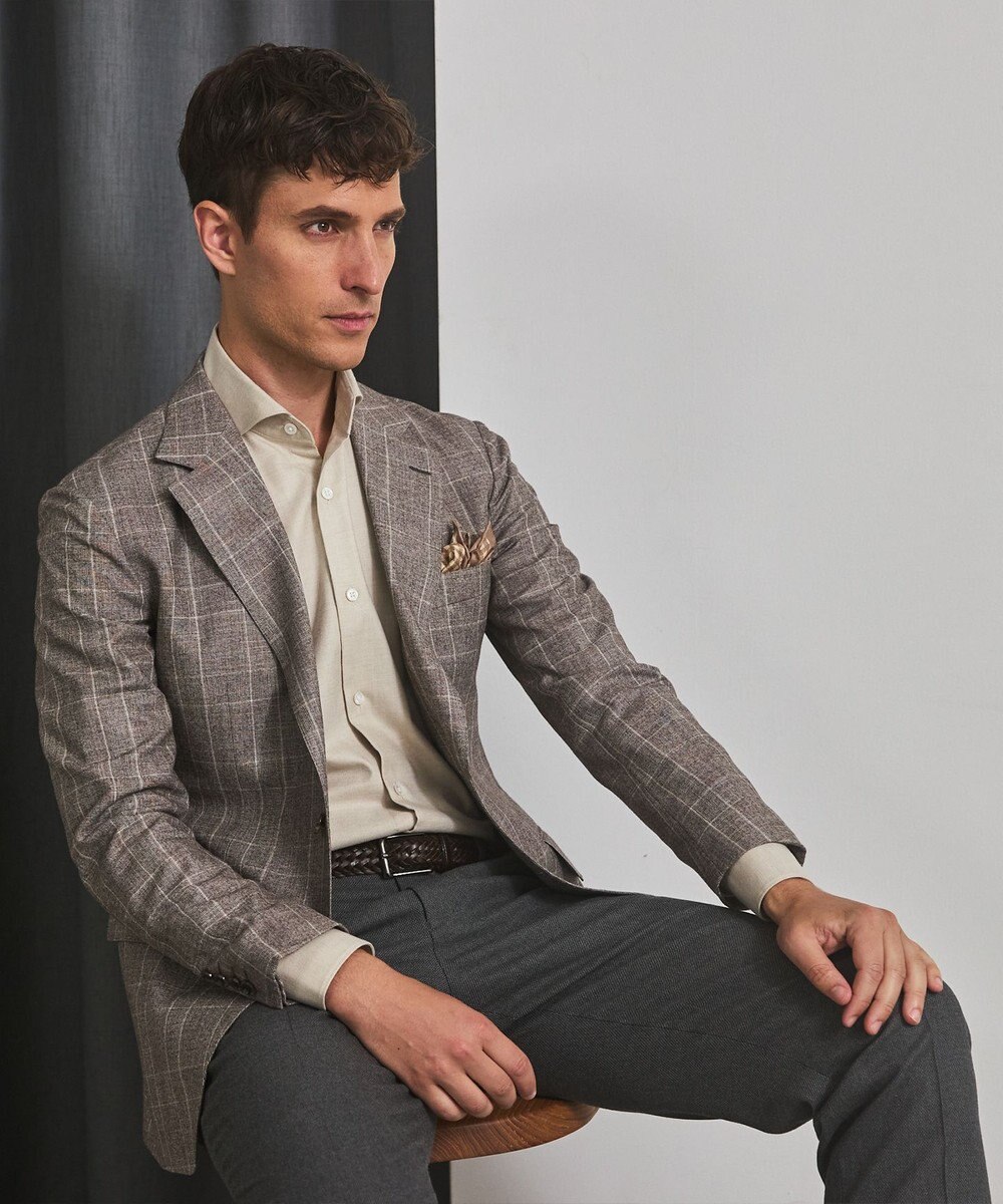 GOTAIRIKU 【CANONICO/カノニコ】サキソニーウールコットンブレンド ジャケット_ブラウンチェック 