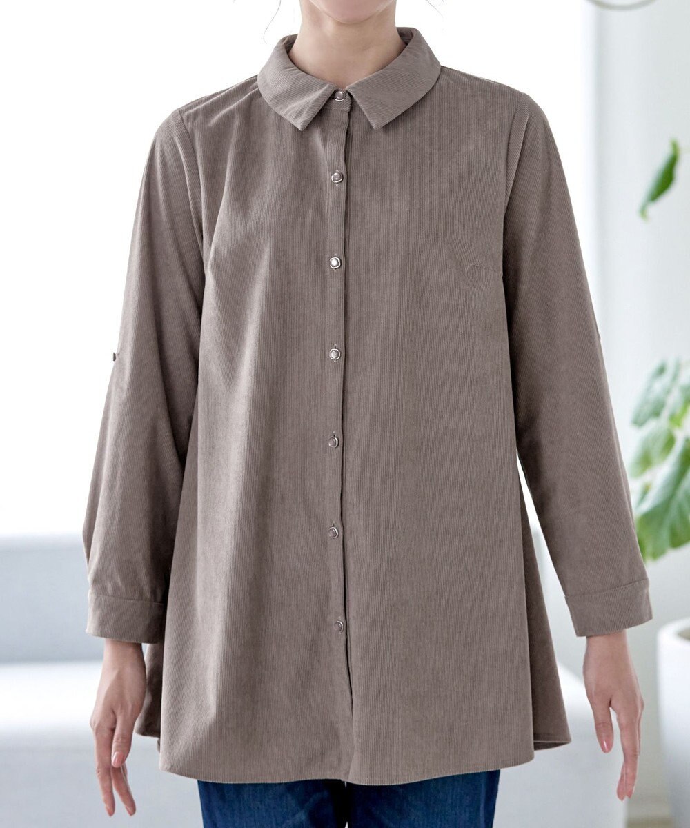 Tiaclasse L 【洗える】コーデュロイシャツチュニックブラウス 