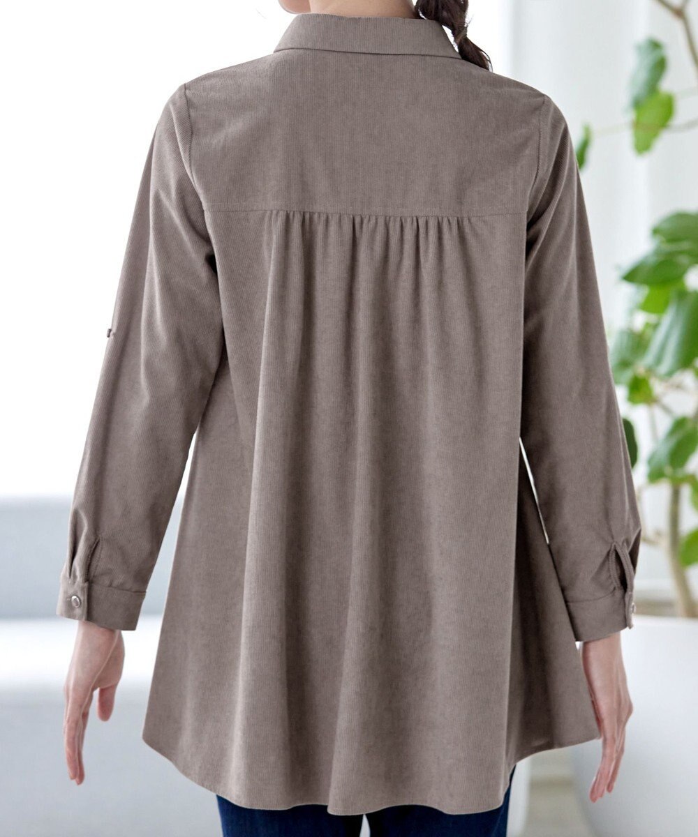 Tiaclasse L 【洗える】コーデュロイシャツチュニックブラウス 