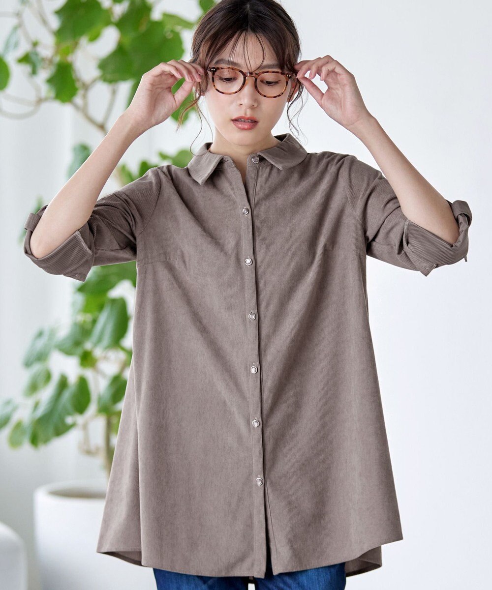 Tiaclasse L 【洗える】コーデュロイシャツチュニックブラウス 