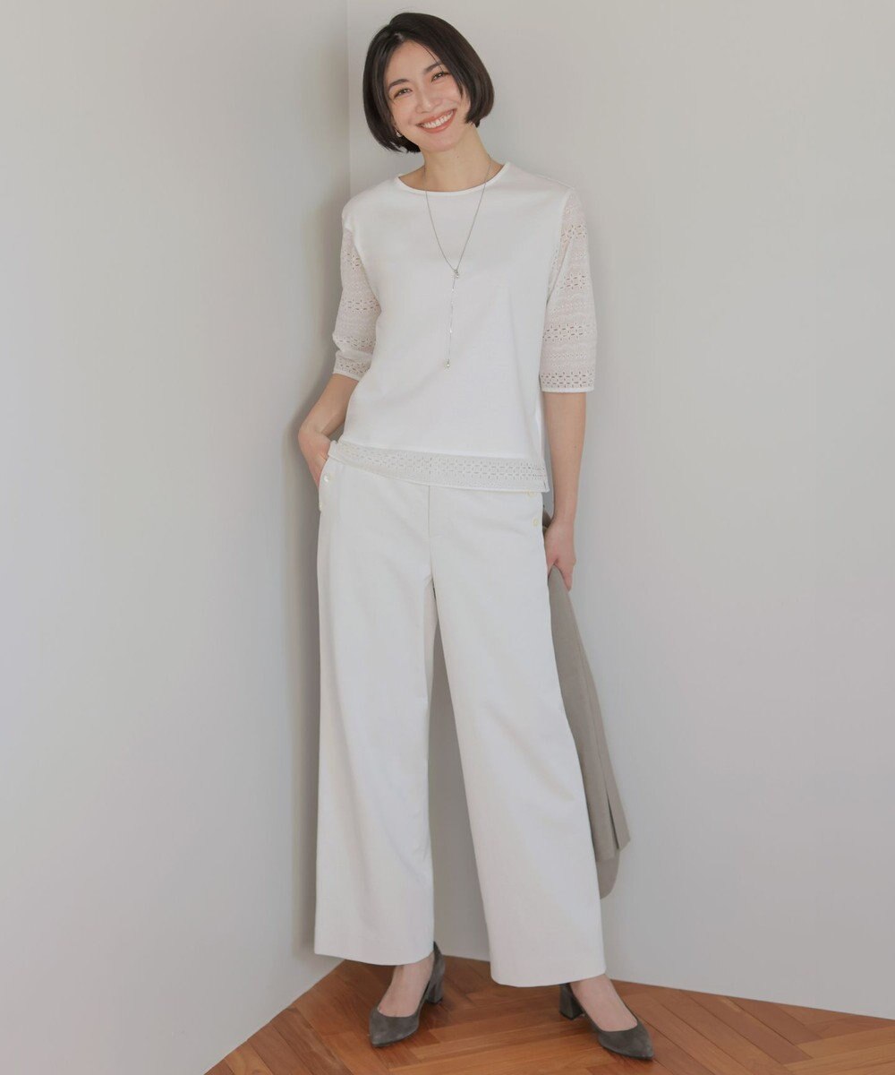 J.PRESS LADIES S 麻シェルドライ ワイド ストレート パンツ 