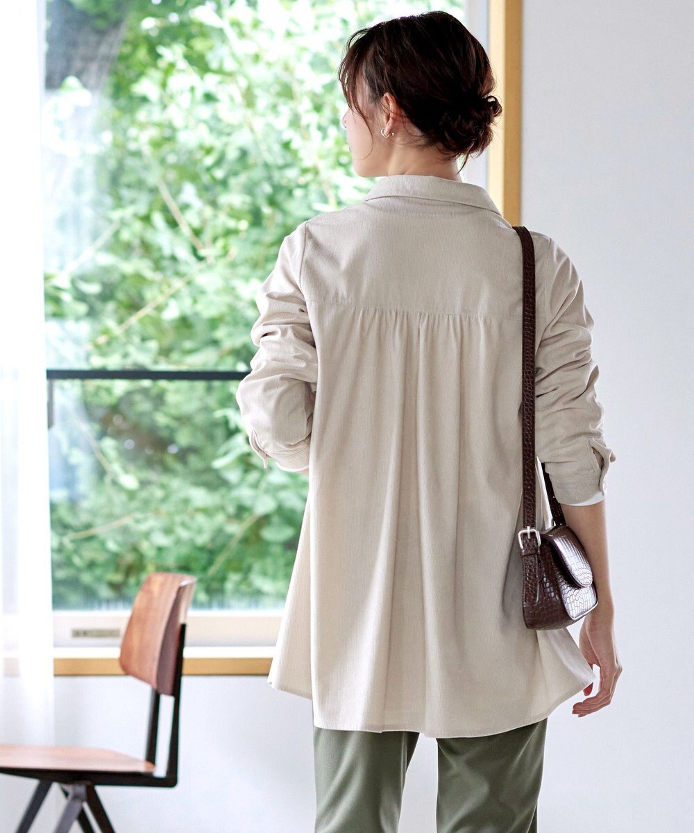 Tiaclasse L 【洗える】コーデュロイシャツチュニックブラウス 