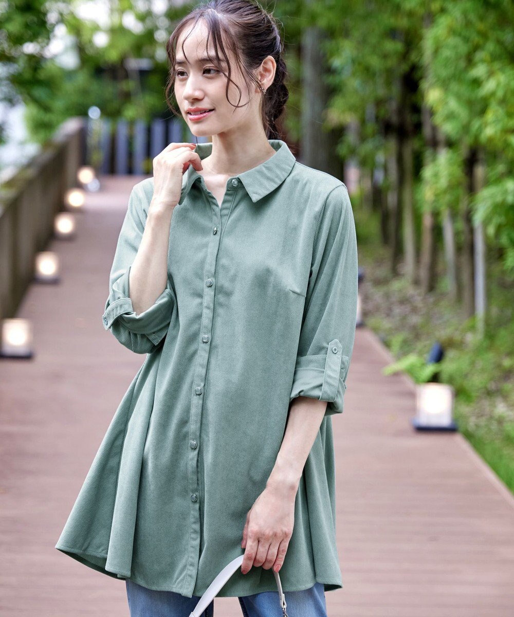 Tiaclasse L 【洗える】コーデュロイシャツチュニックブラウス 