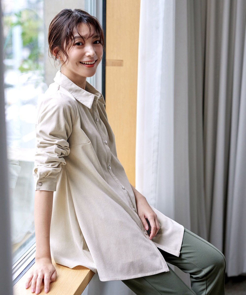 Tiaclasse L 【洗える】コーデュロイシャツチュニックブラウス 