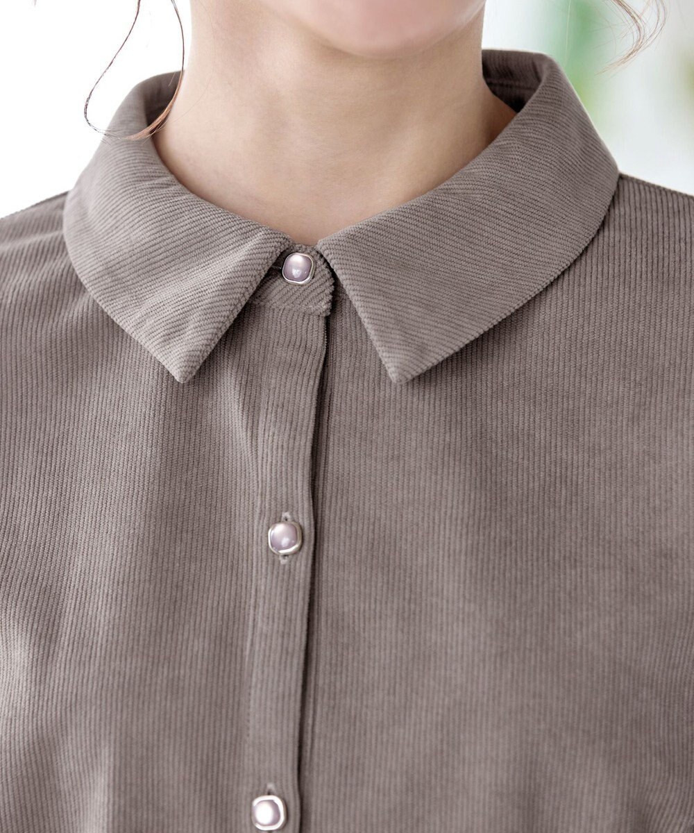 Tiaclasse L 【洗える】コーデュロイシャツチュニックブラウス 