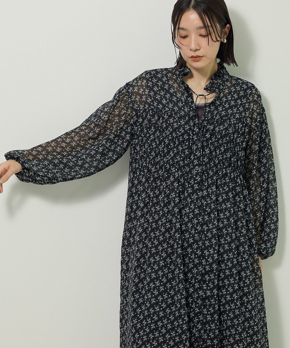 Green Parks 花柄シフォン楊柳ワンピース 