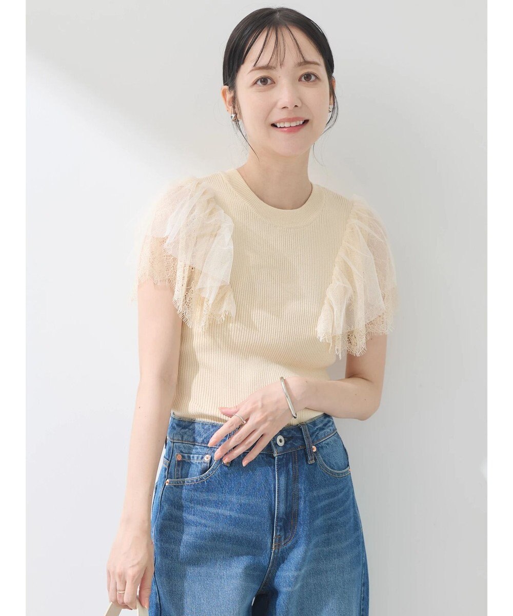 earth music&ecology 袖レースリブニットプルオーバー 