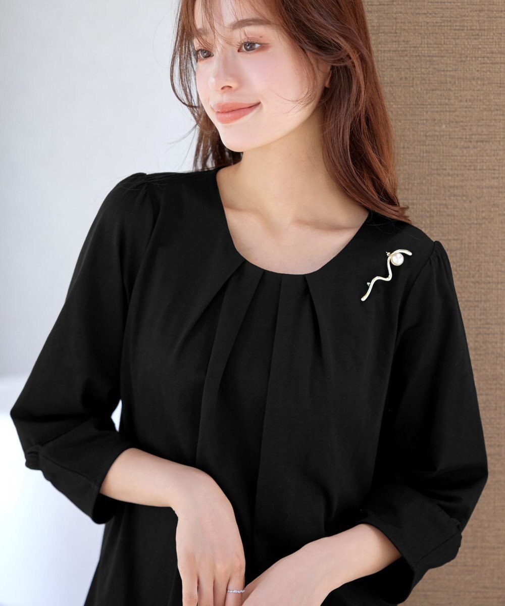 Tiaclasse L ランタンパフ袖カットソー切替チュニック 