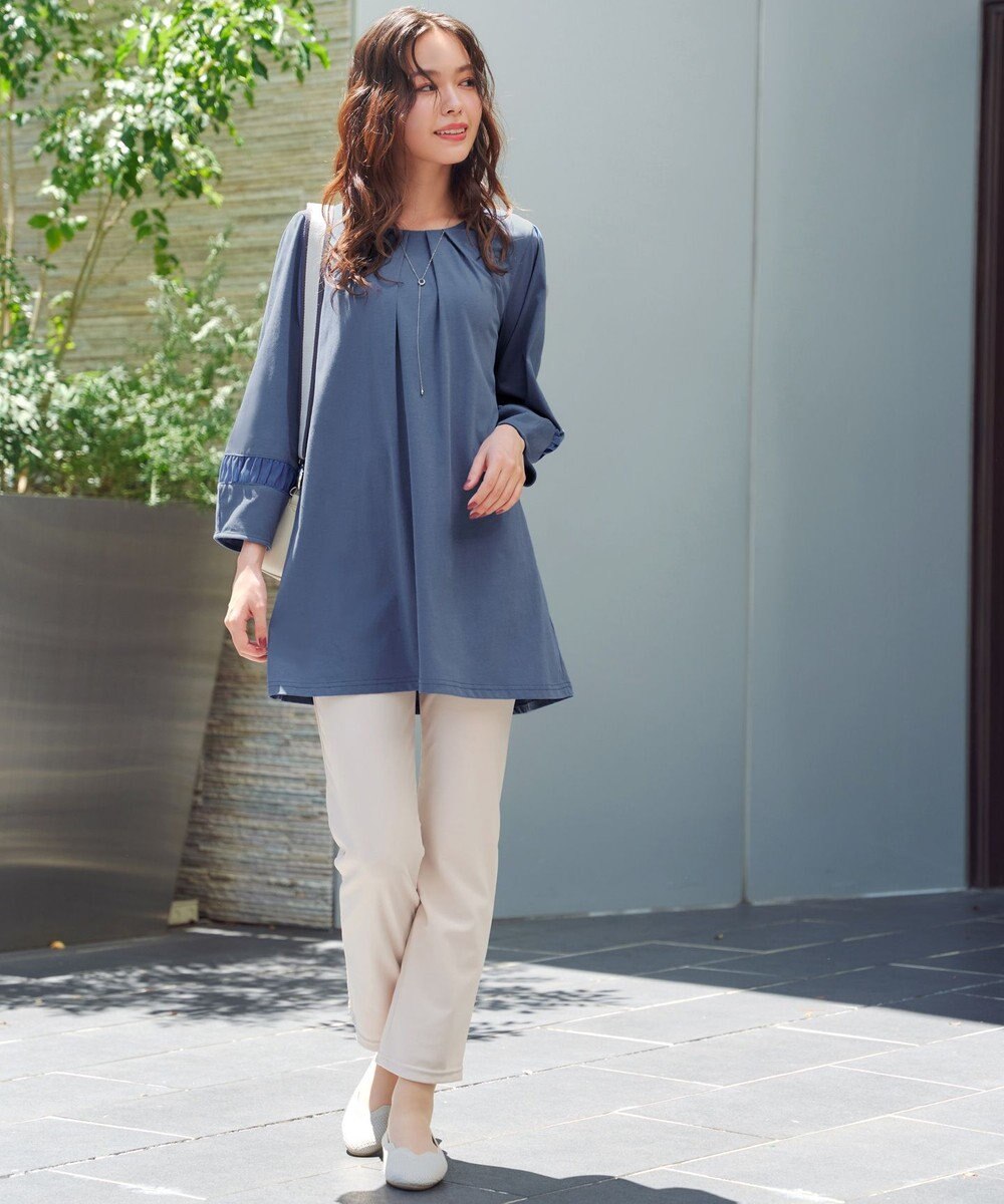 Tiaclasse L ランタンパフ袖カットソー切替チュニック 