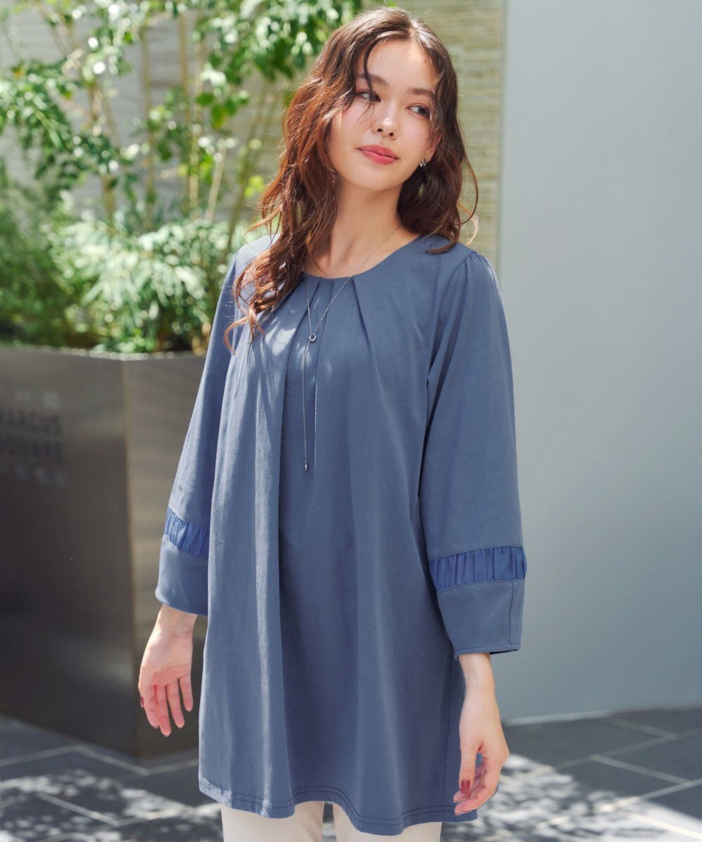 Tiaclasse L ランタンパフ袖カットソー切替チュニック 