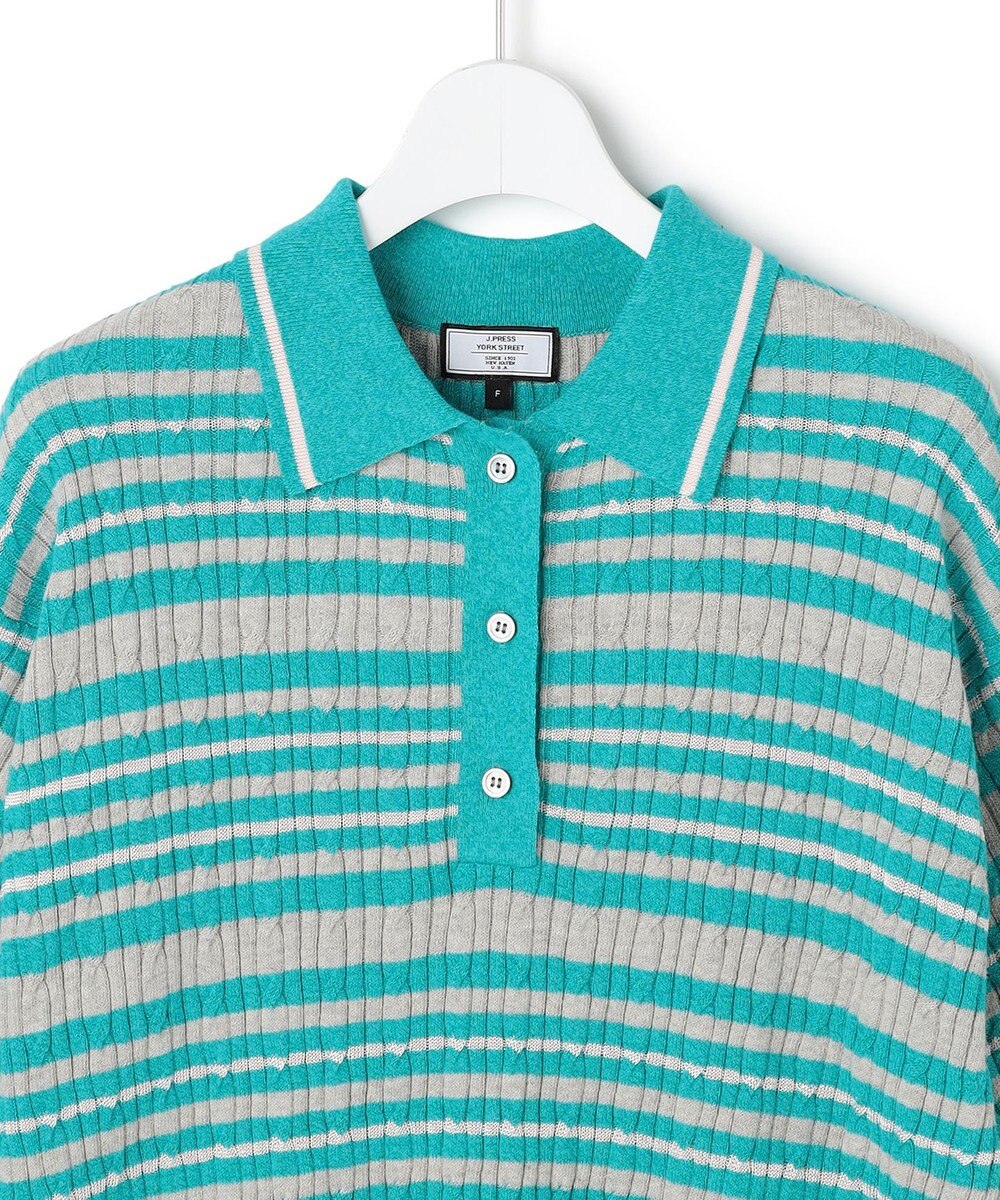J.PRESS YORK STREET 【WOMEN】コットンボーダー ニットポロシャツ 
