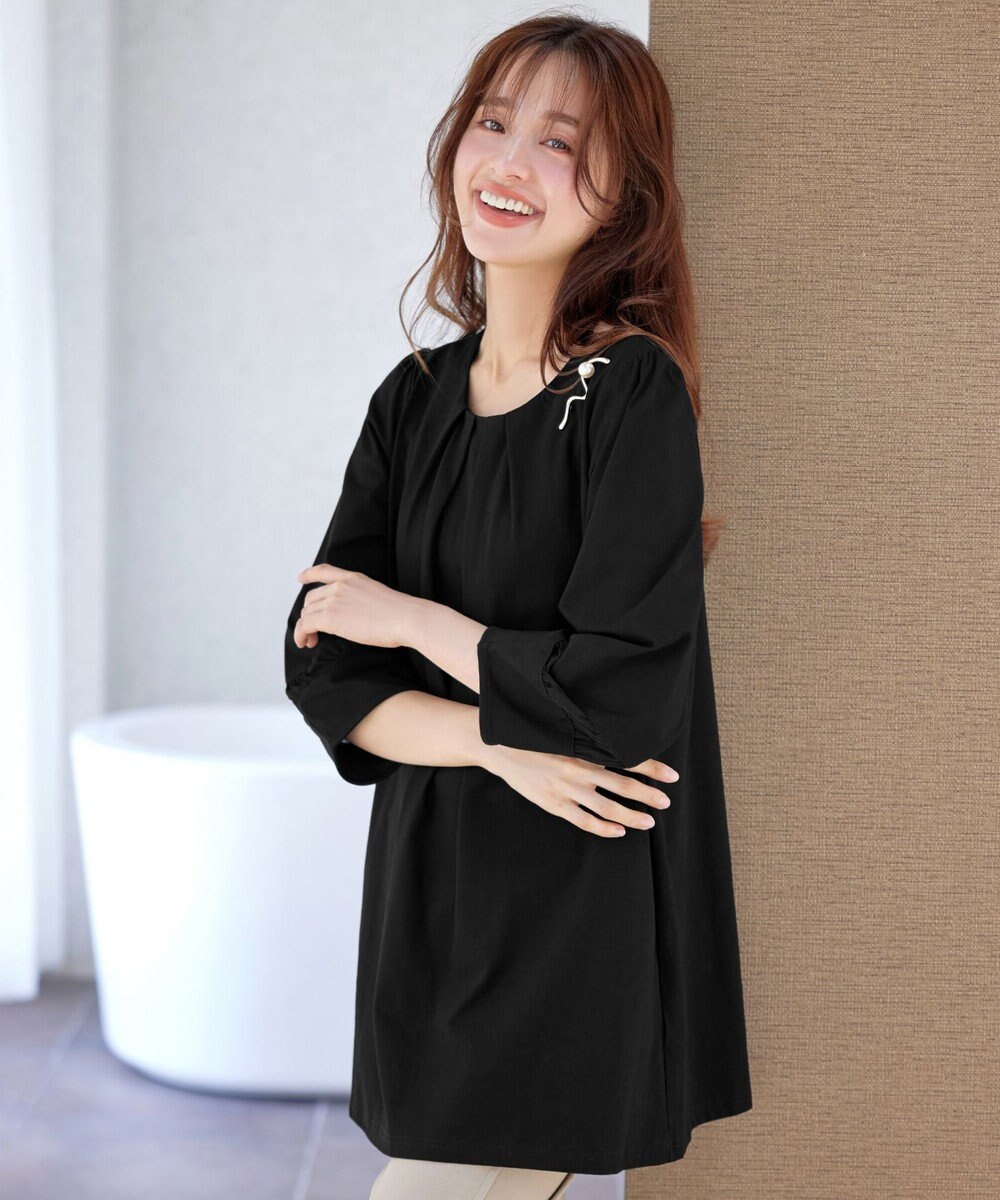 Tiaclasse L ランタンパフ袖カットソー切替チュニック 