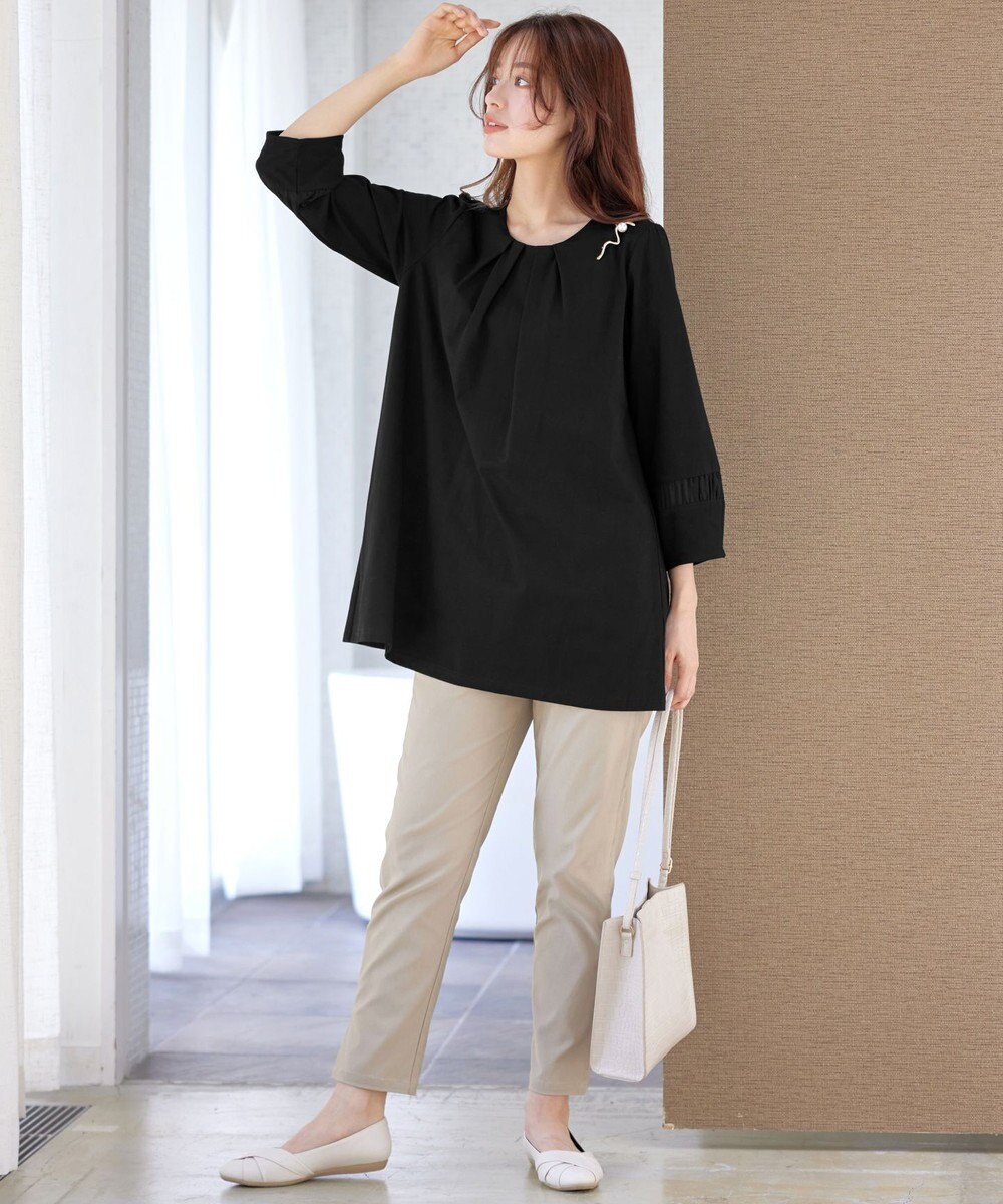 Tiaclasse L ランタンパフ袖カットソー切替チュニック 
