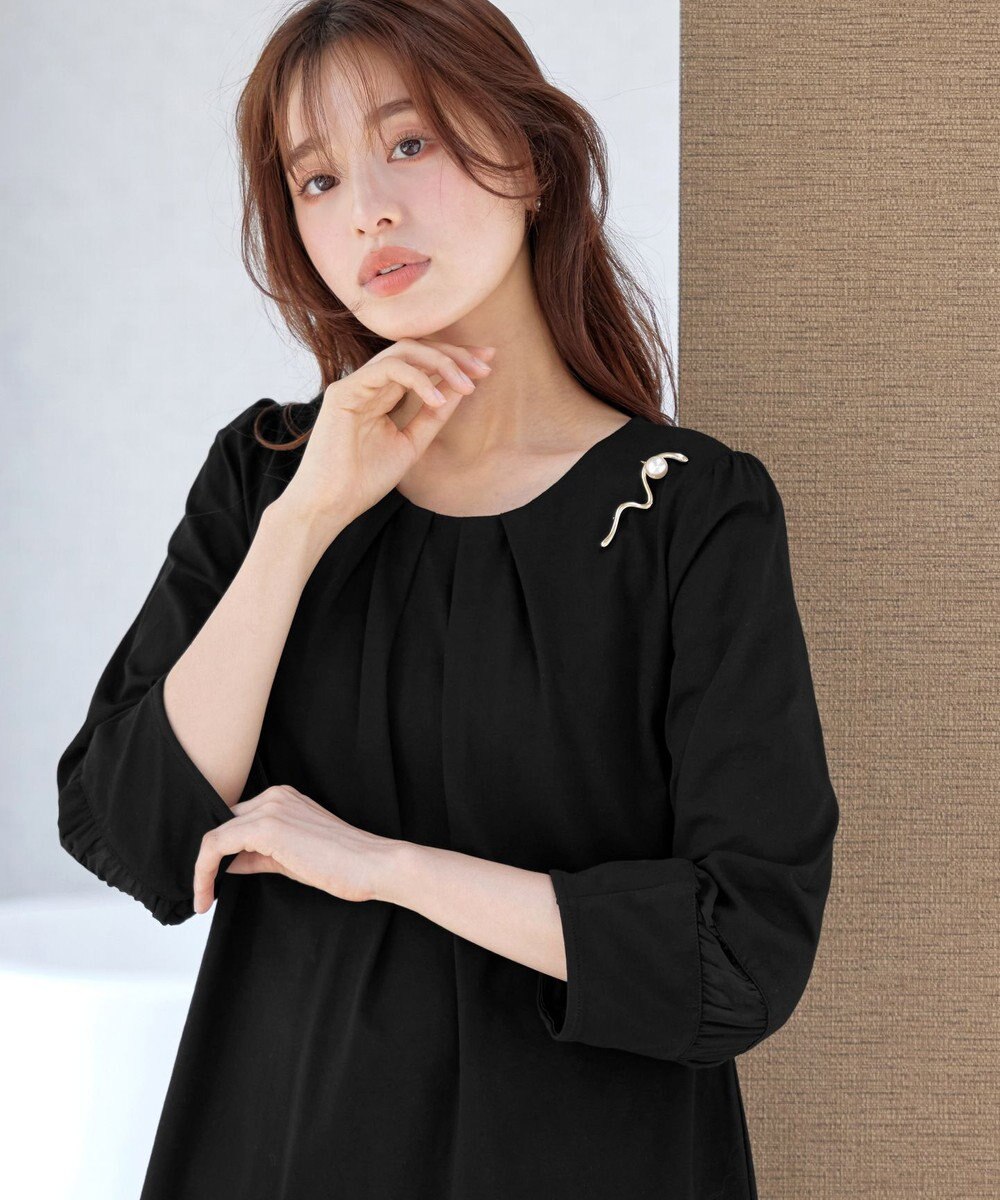 Tiaclasse L ランタンパフ袖カットソー切替チュニック 