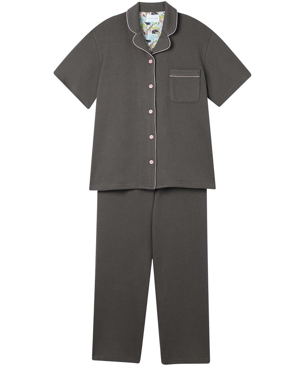 une nana cool 【綿混】ソフトコットンリブ 半袖開襟パジャマ MADE WITH LIBERTY FABRIC 