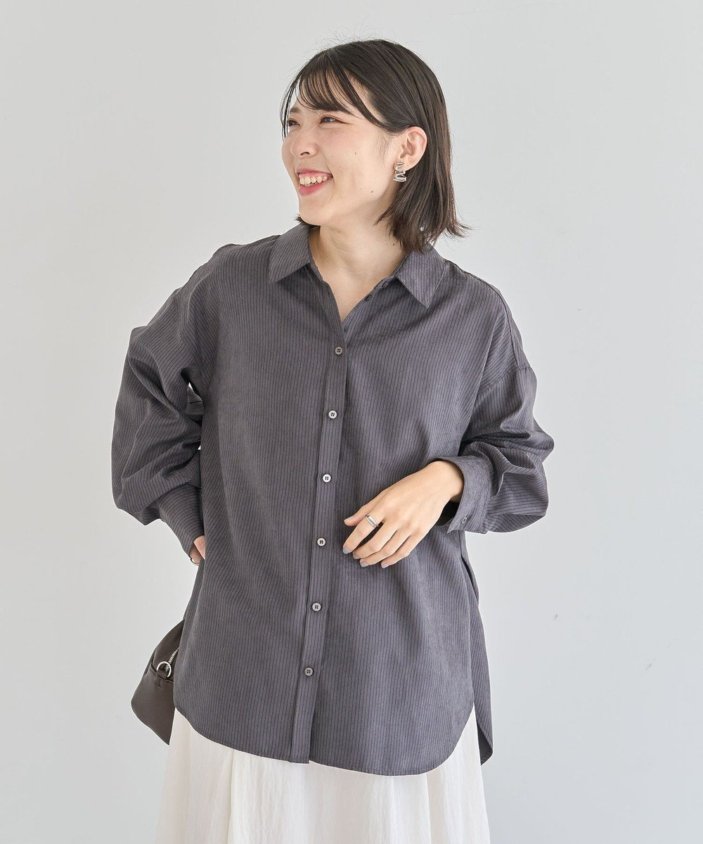 Green Parks シルキータッチストライプシャツ 