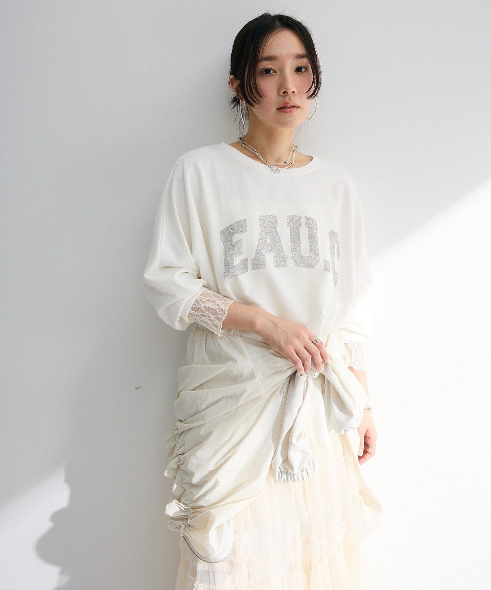 Green Parks ７分袖ミニ裏毛ドルマンロゴプルオーバー 