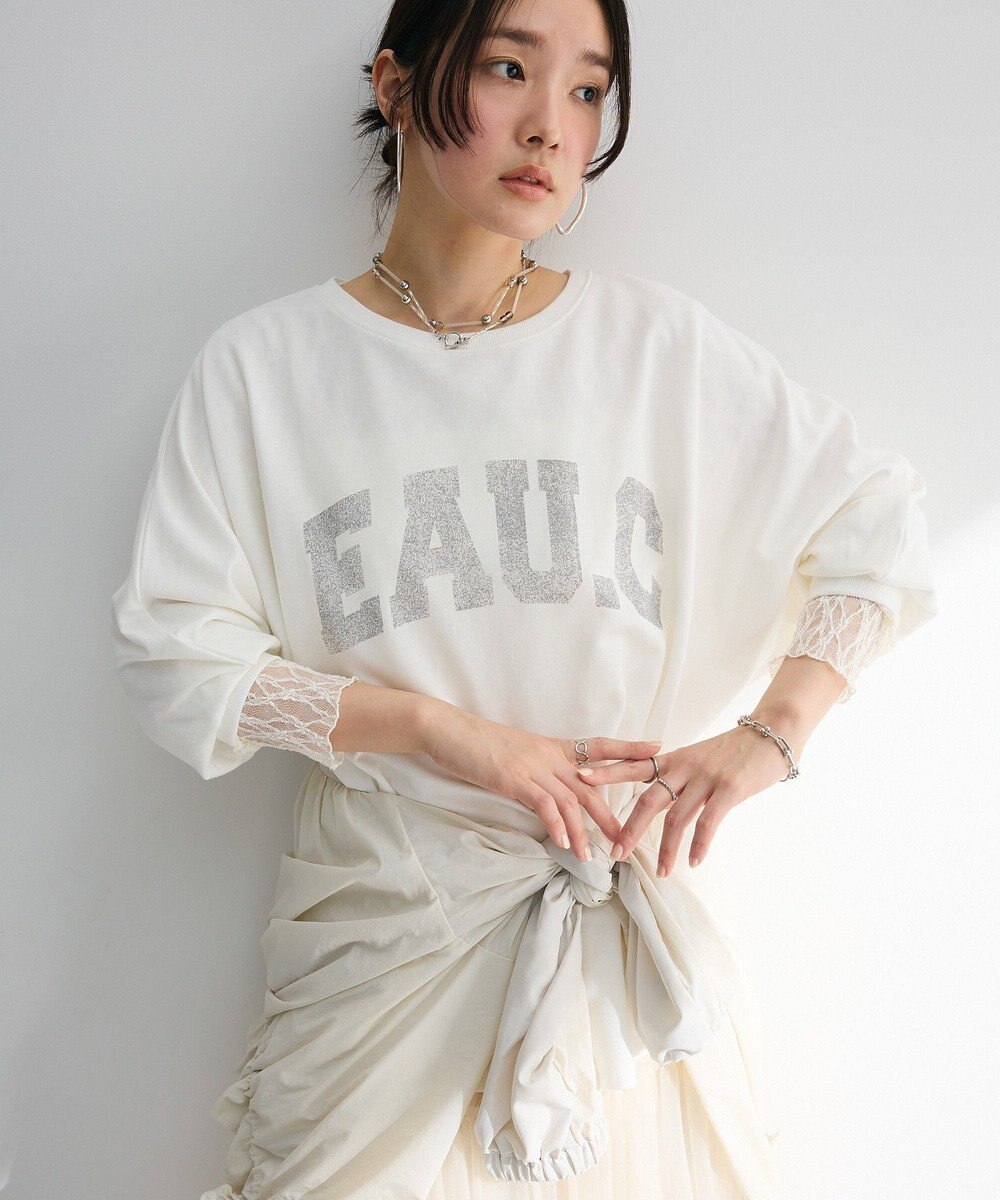 Green Parks ７分袖ミニ裏毛ドルマンロゴプルオーバー 