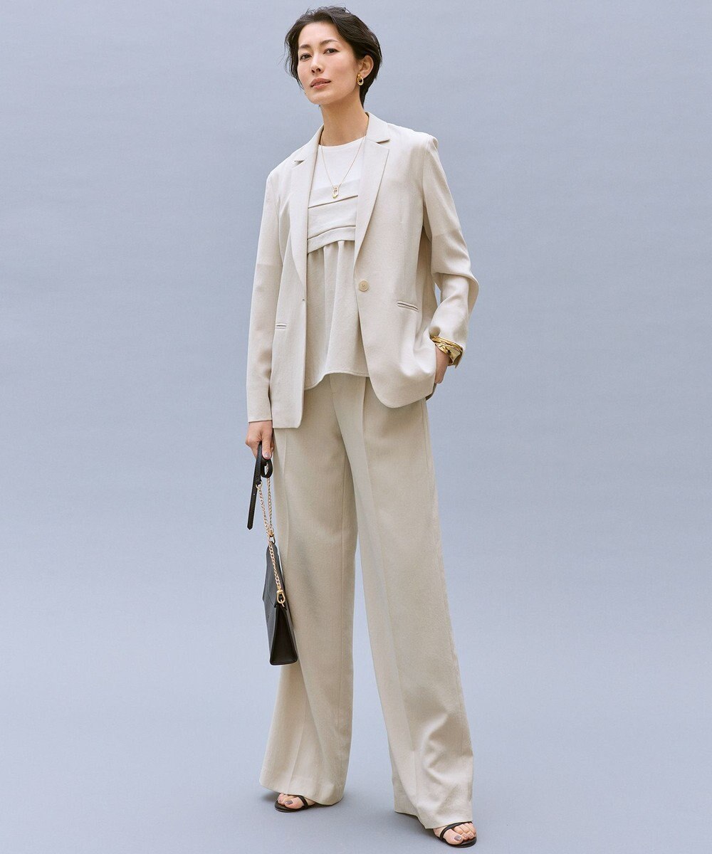 自由区 【カタログ掲載・セットアップ対応・セレモニー・ハレの日・通勤】テクスチャードスーツストレートワイド パンツ 