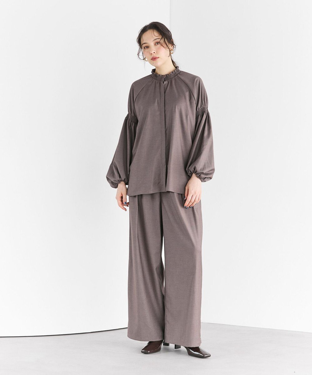 #Newans 【洗濯機可/しわになりにくい】シャーリングネック ボリュームスリーブブラウス 