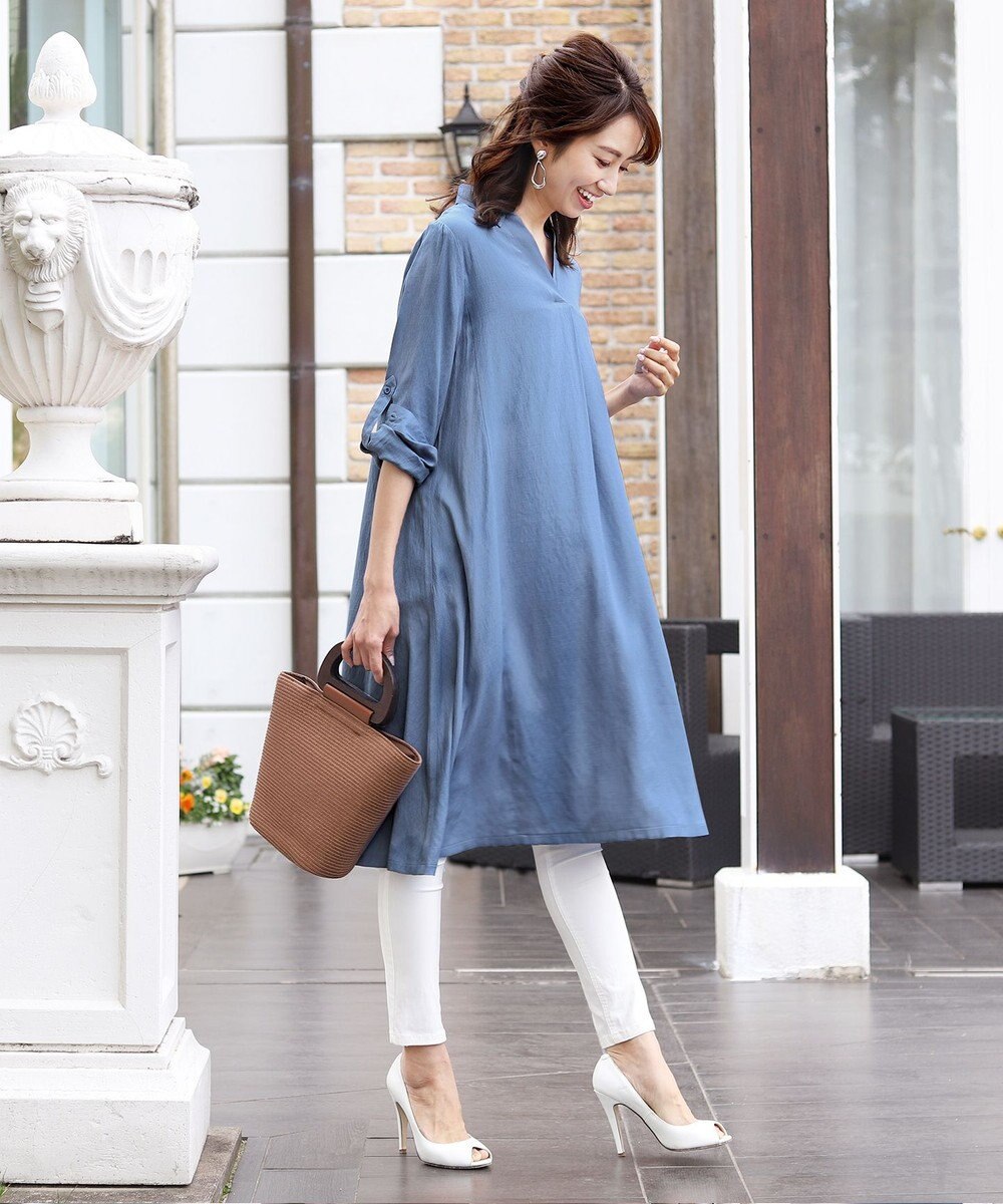 Tiaclasse 【洗える】 麻調Aラインシャツワンピース 