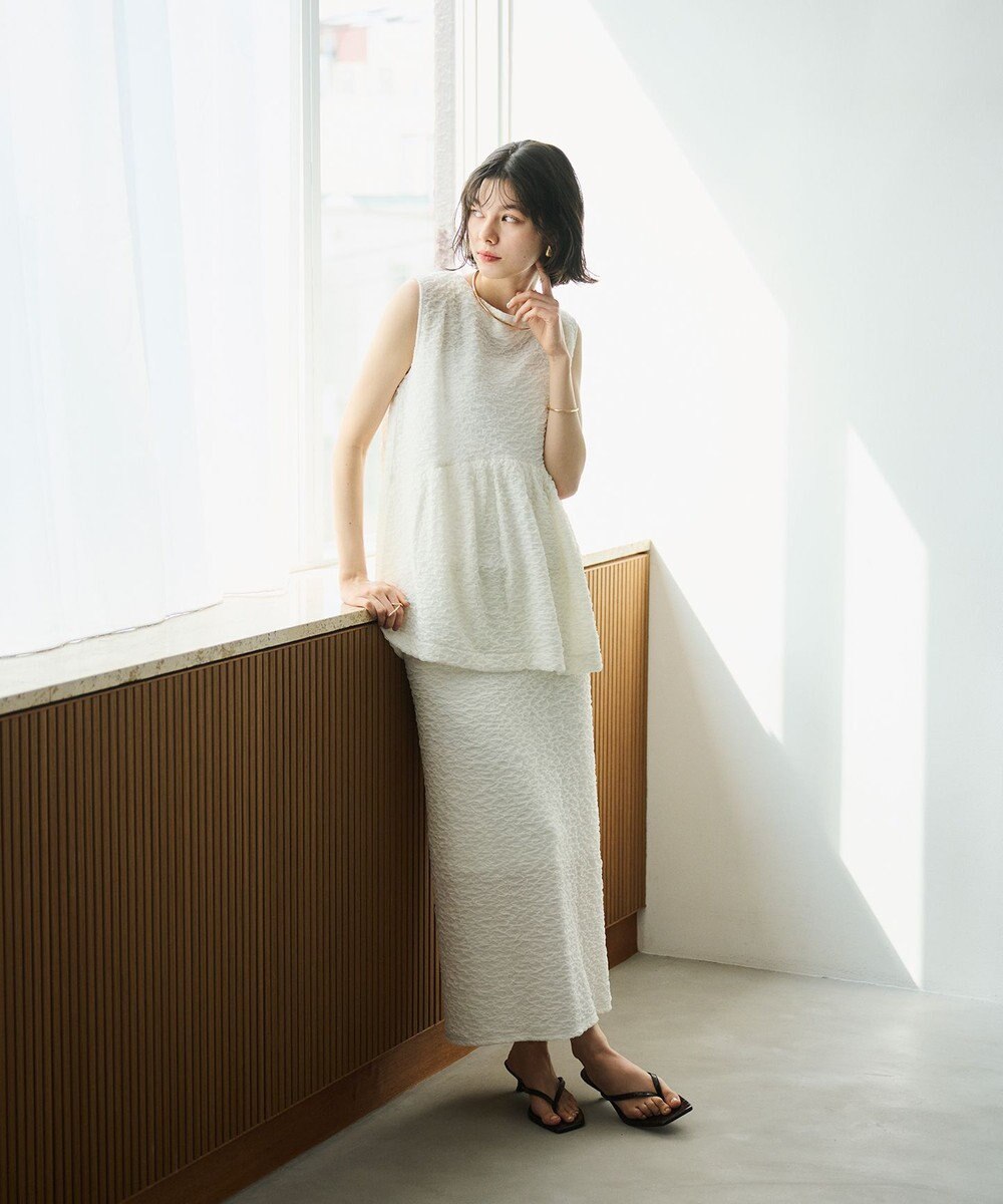 #Newans 【金子綾さんインスタライブご紹介アイテム】（セットアップ可能）ふくれジャガード ペプラムブラウス 