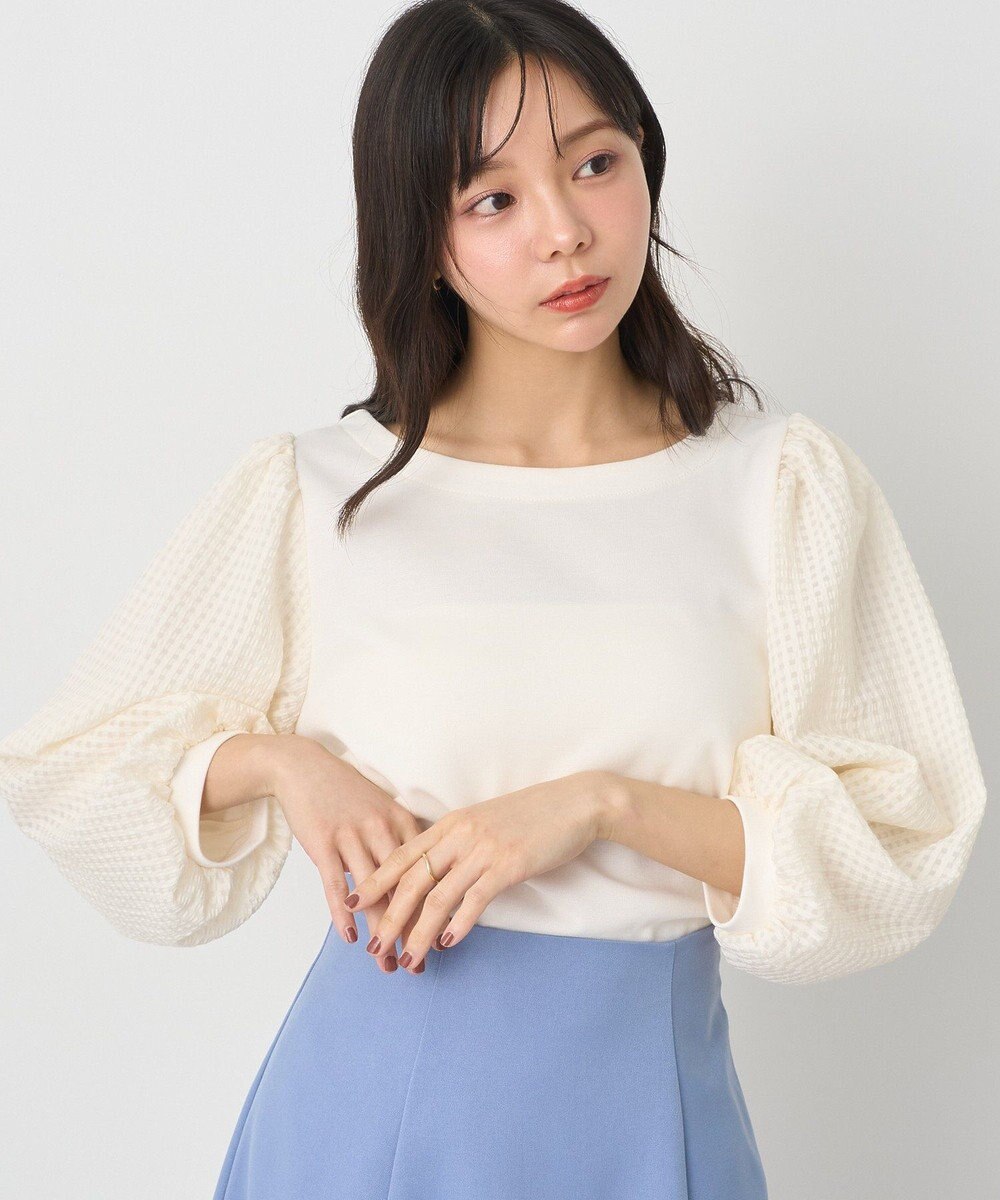 earth music&ecology シアーチェックスリーブプルオーバー 