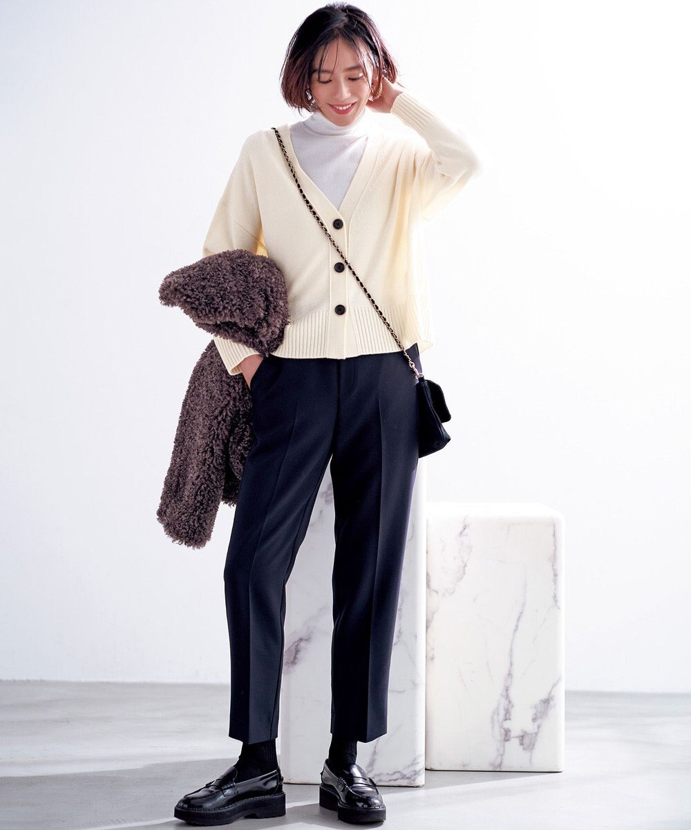 UNFILO 【洗える】クロップド Vネック カーディガン 