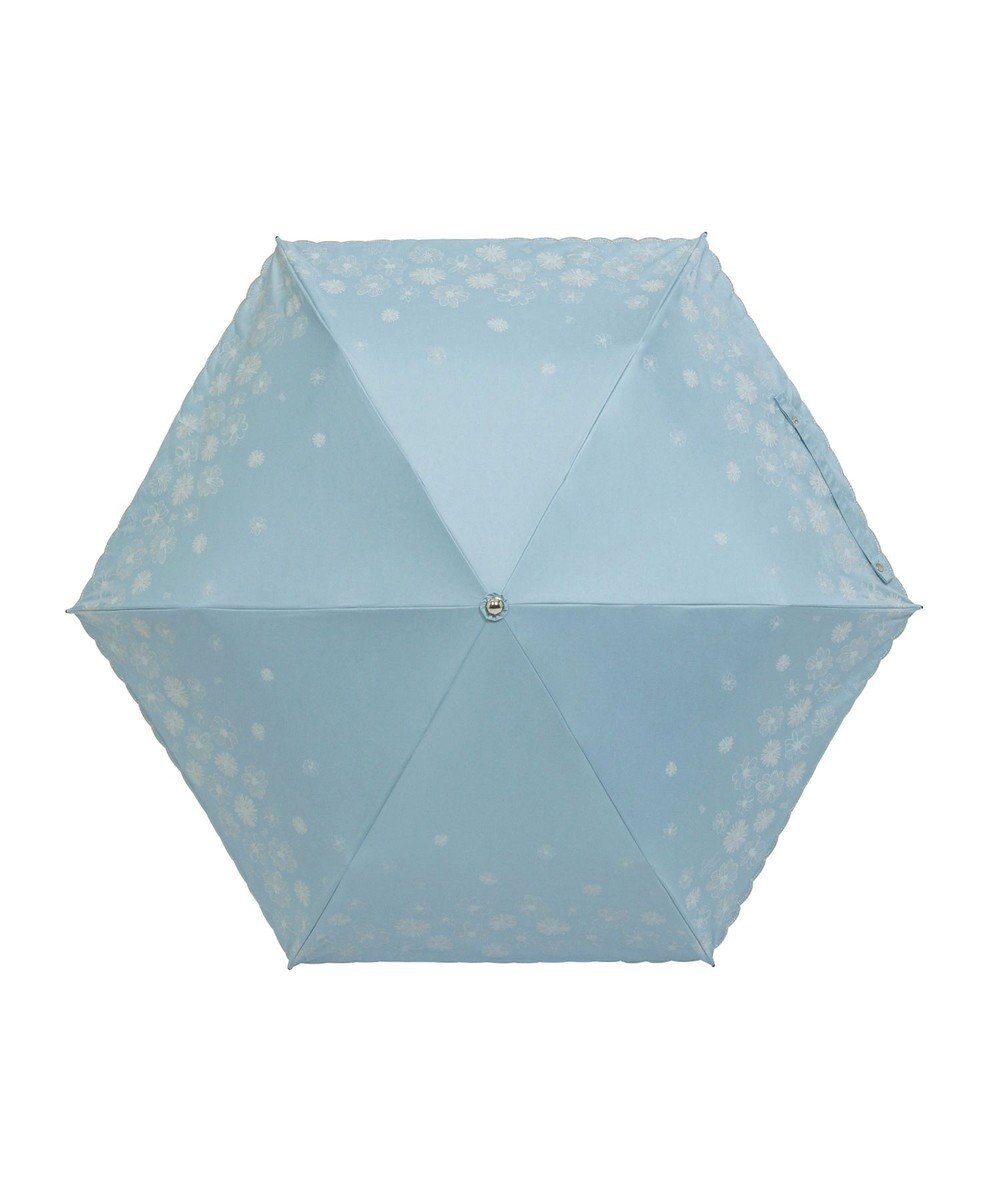 MOONBAT 【遮光率100％/遮熱/UV】LANVIN en Bleu (ランバン オン ブルー)晴雨兼用日傘 フラワーグリッター シルバースカラ刺繍 花柄 折りたたみ傘 簡単開閉 