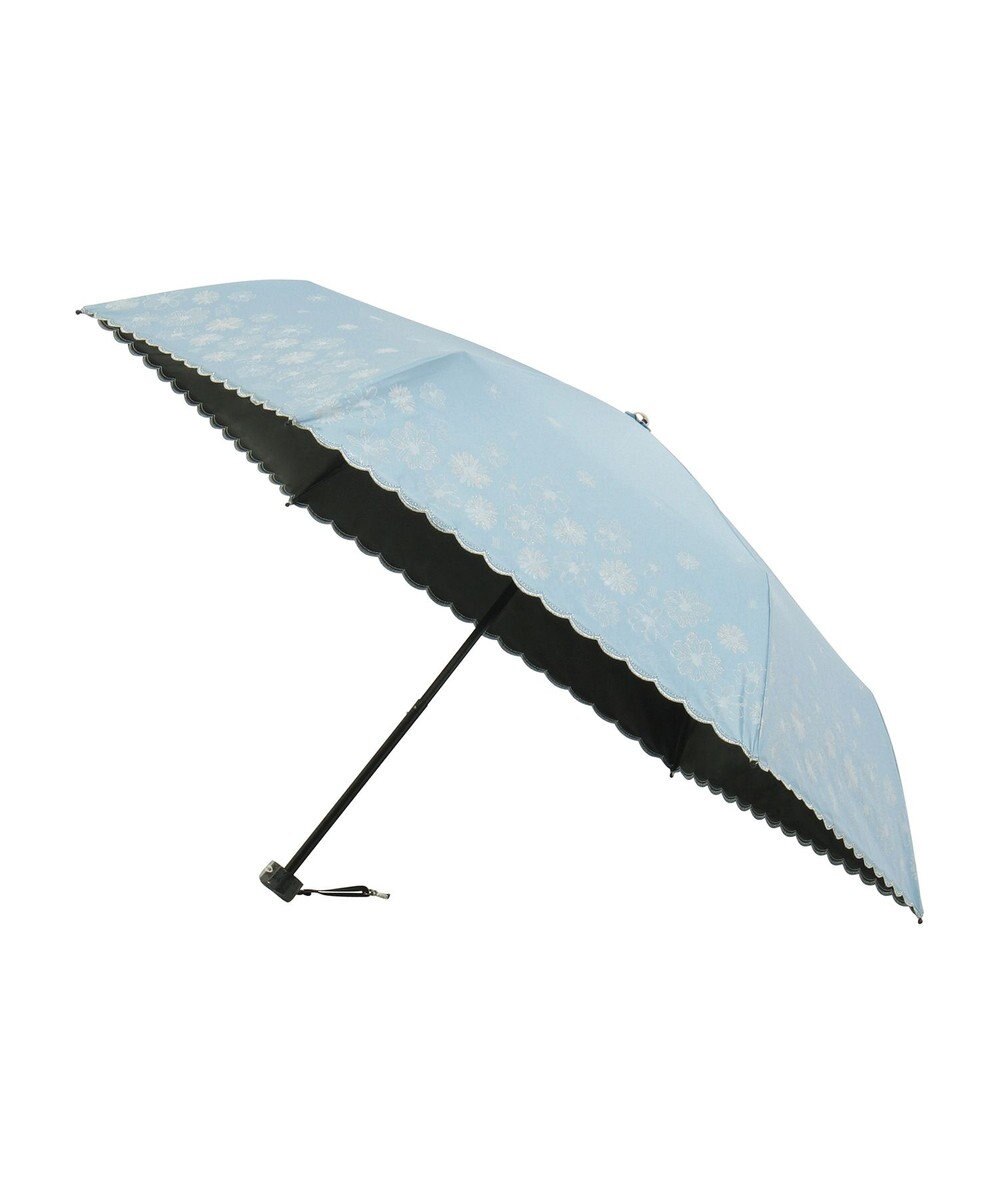 MOONBAT 【遮光率100％/遮熱/UV】LANVIN en Bleu (ランバン オン ブルー)晴雨兼用日傘 フラワーグリッター シルバースカラ刺繍 花柄 折りたたみ傘 簡単開閉 