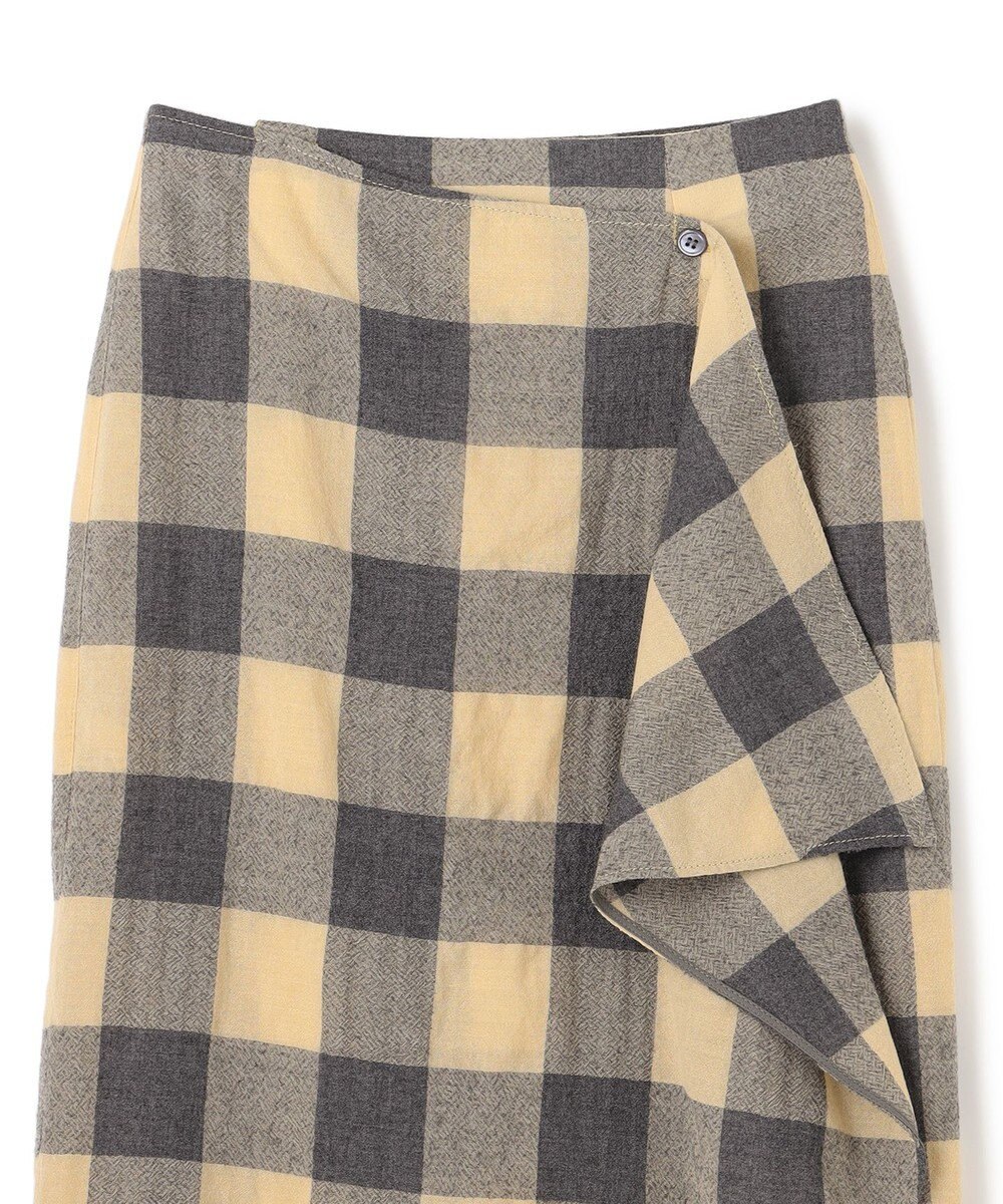 BEIGE， HOBBS / フェイクレザーポケットウールチェックラップスカート 