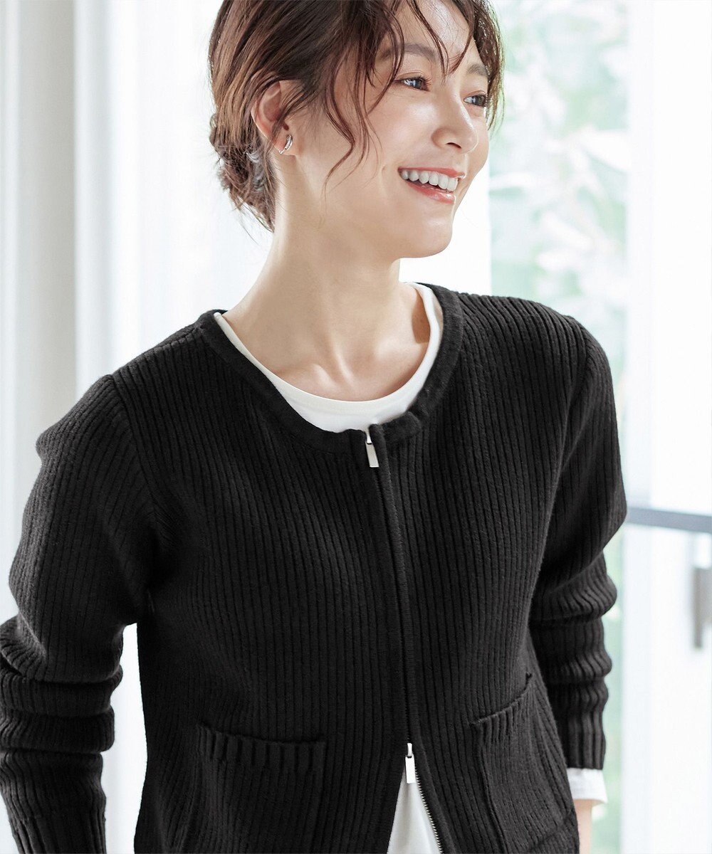 Tiaclasse L 【洗える】ダブルジップリブ編みカーディガン 