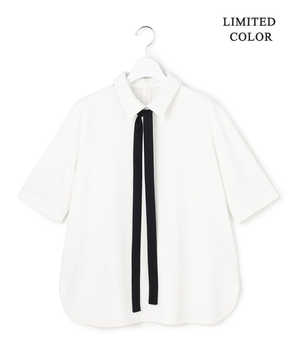 ICB 【先行予約・WEB限定カラーあり】マラボーテライトジョーゼット 半袖ボウタイ付きシャツカラートップス 