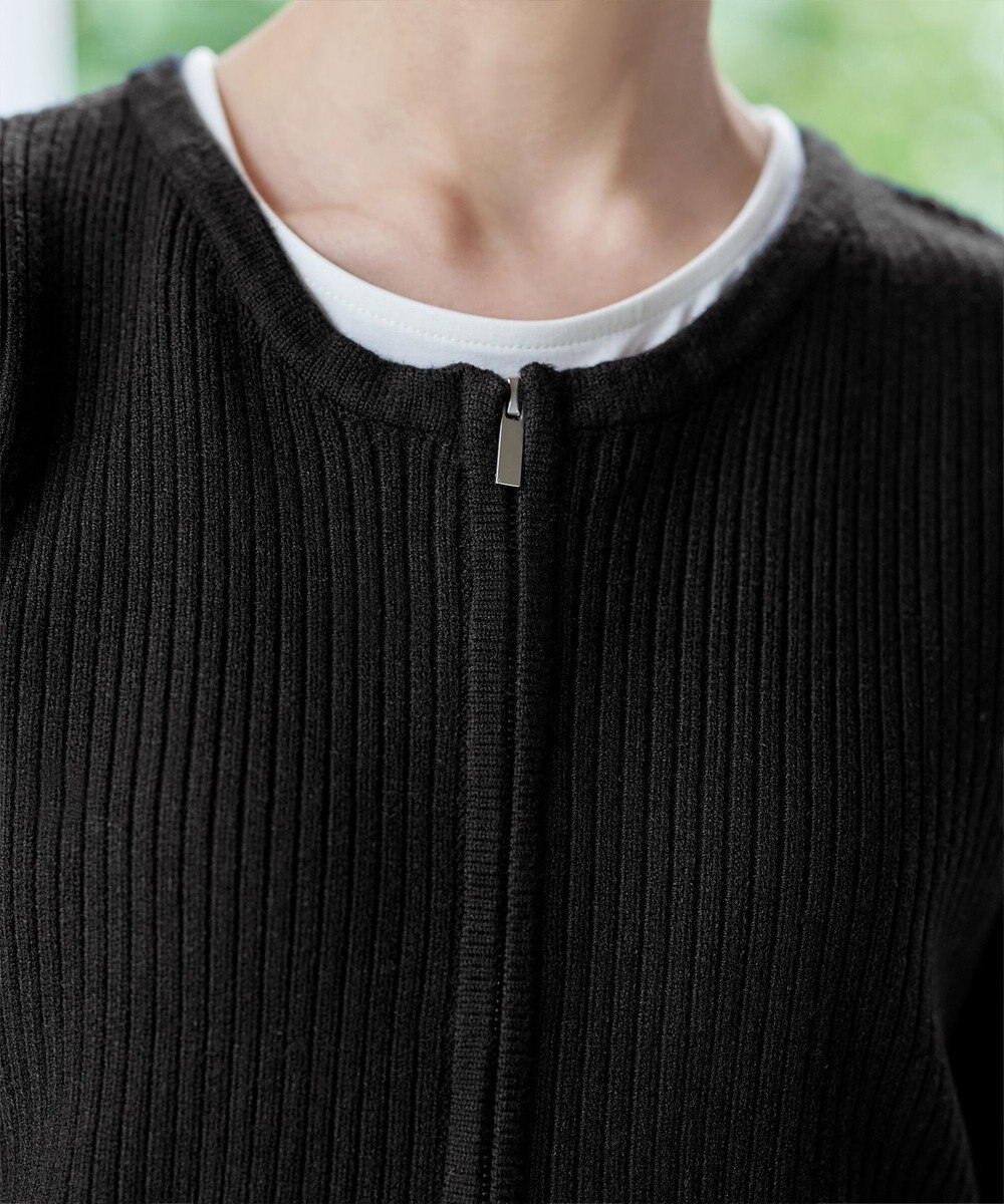 Tiaclasse L 【洗える】ダブルジップリブ編みカーディガン 